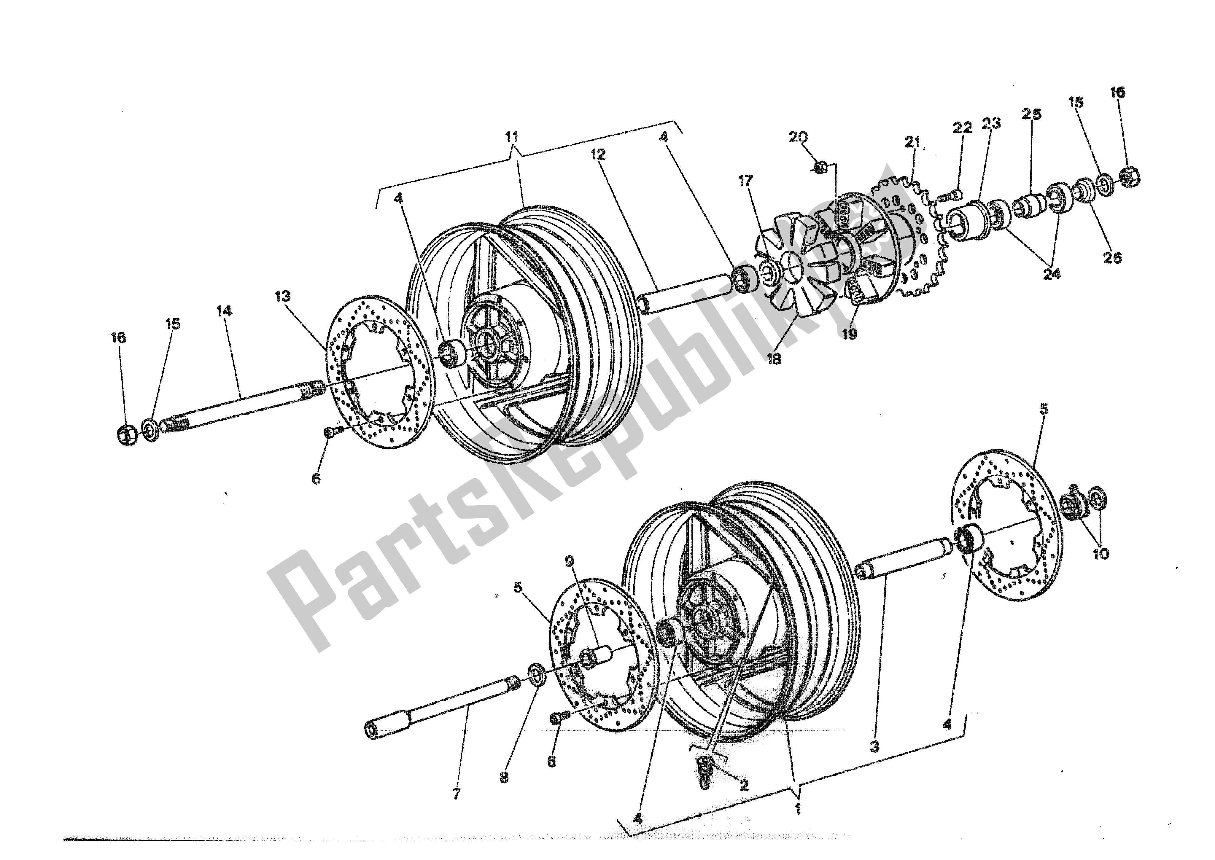 Tutte le parti per il Ruote Anteriori E Posteriori del Ducati 750 Sport 1988