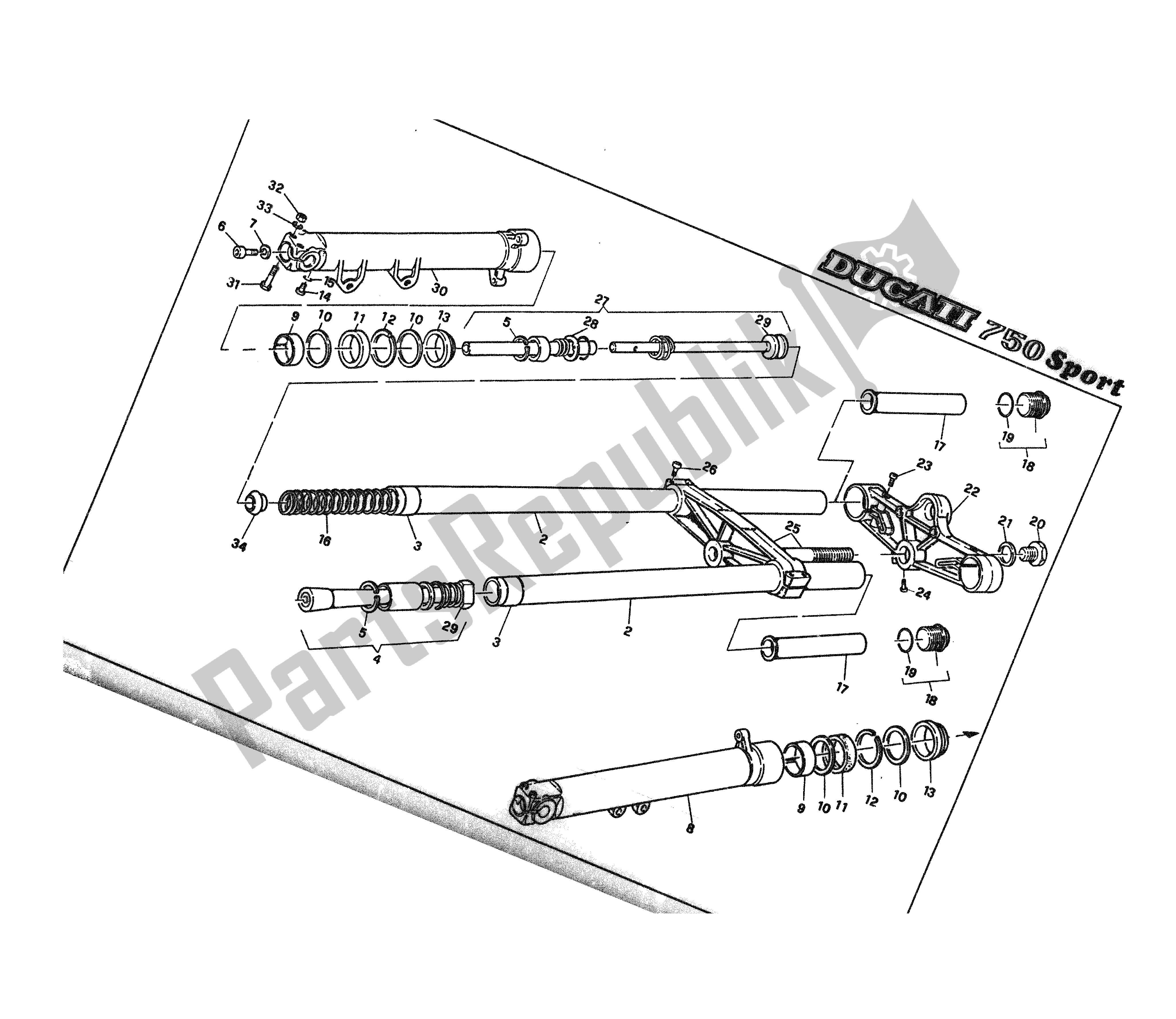 Tutte le parti per il Forchetta del Ducati 750 Sport 1988