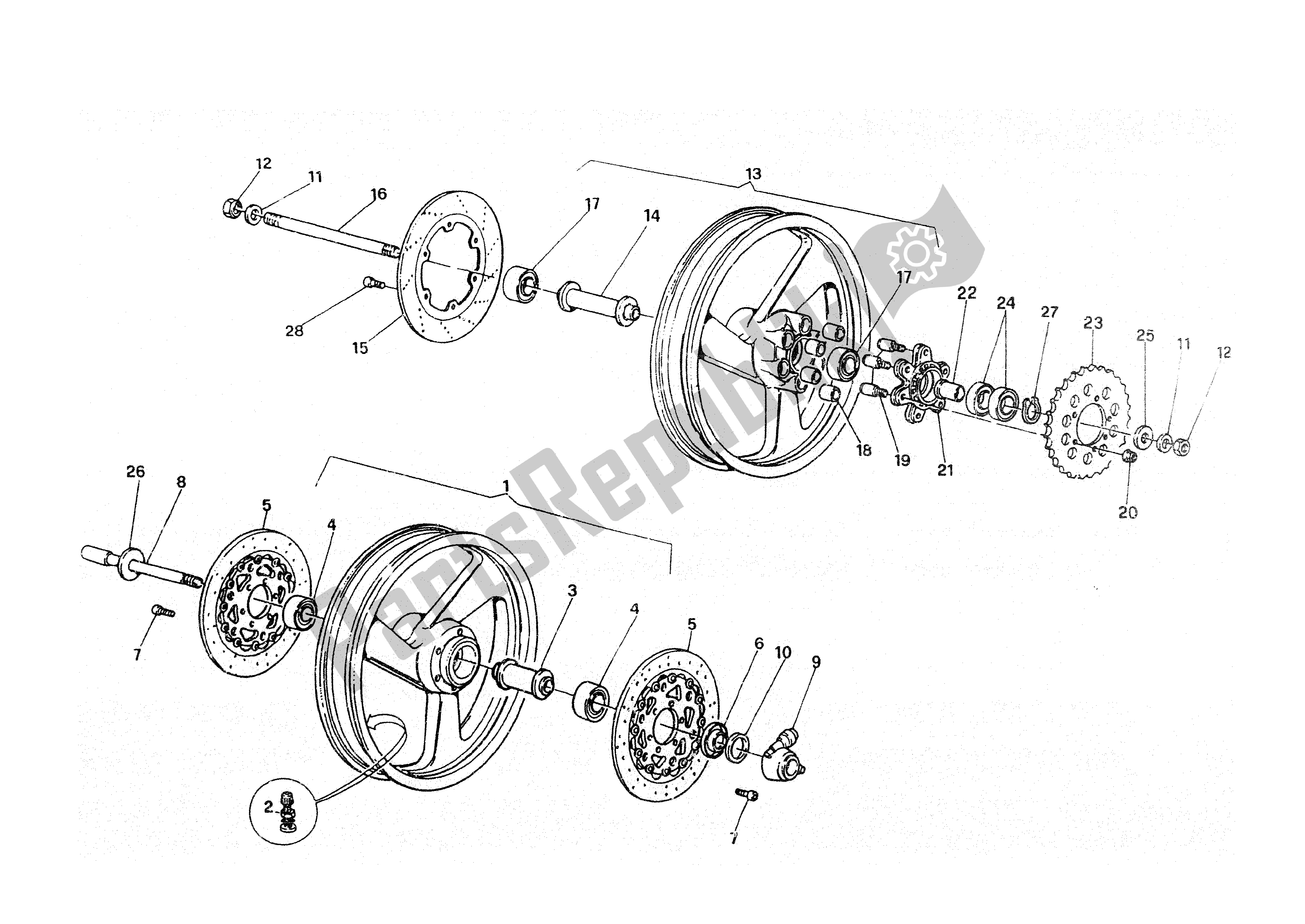 Tutte le parti per il Ruote Anteriori E Posteriori del Ducati Paso 907 I. E. 1991 - 1993