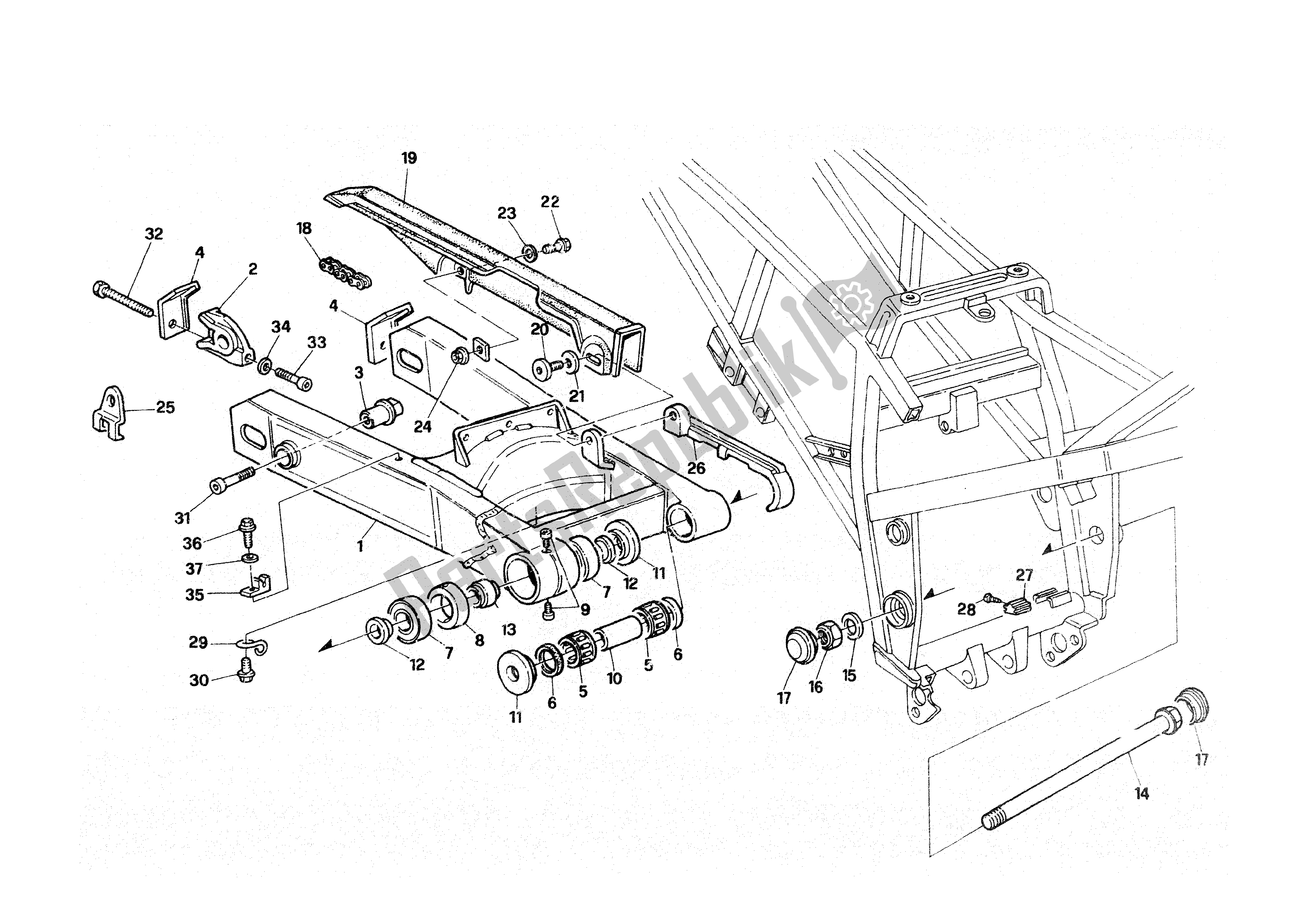 Tutte le parti per il Forcellone - Catena - Copricatena del Ducati Paso 907 I. E. 1991 - 1993