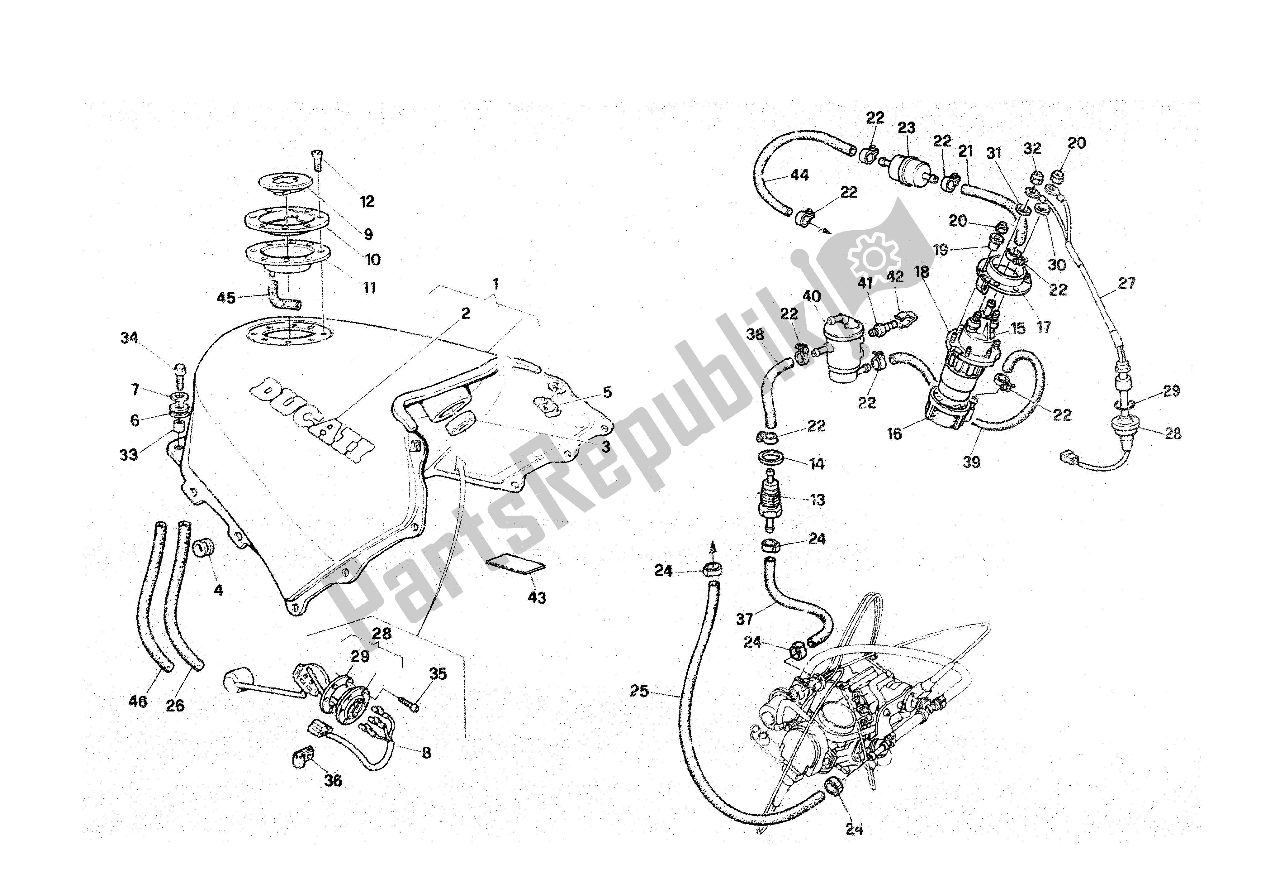 All parts for the Fuel Tank of the Ducati Paso 907 I. E. 1991 - 1993