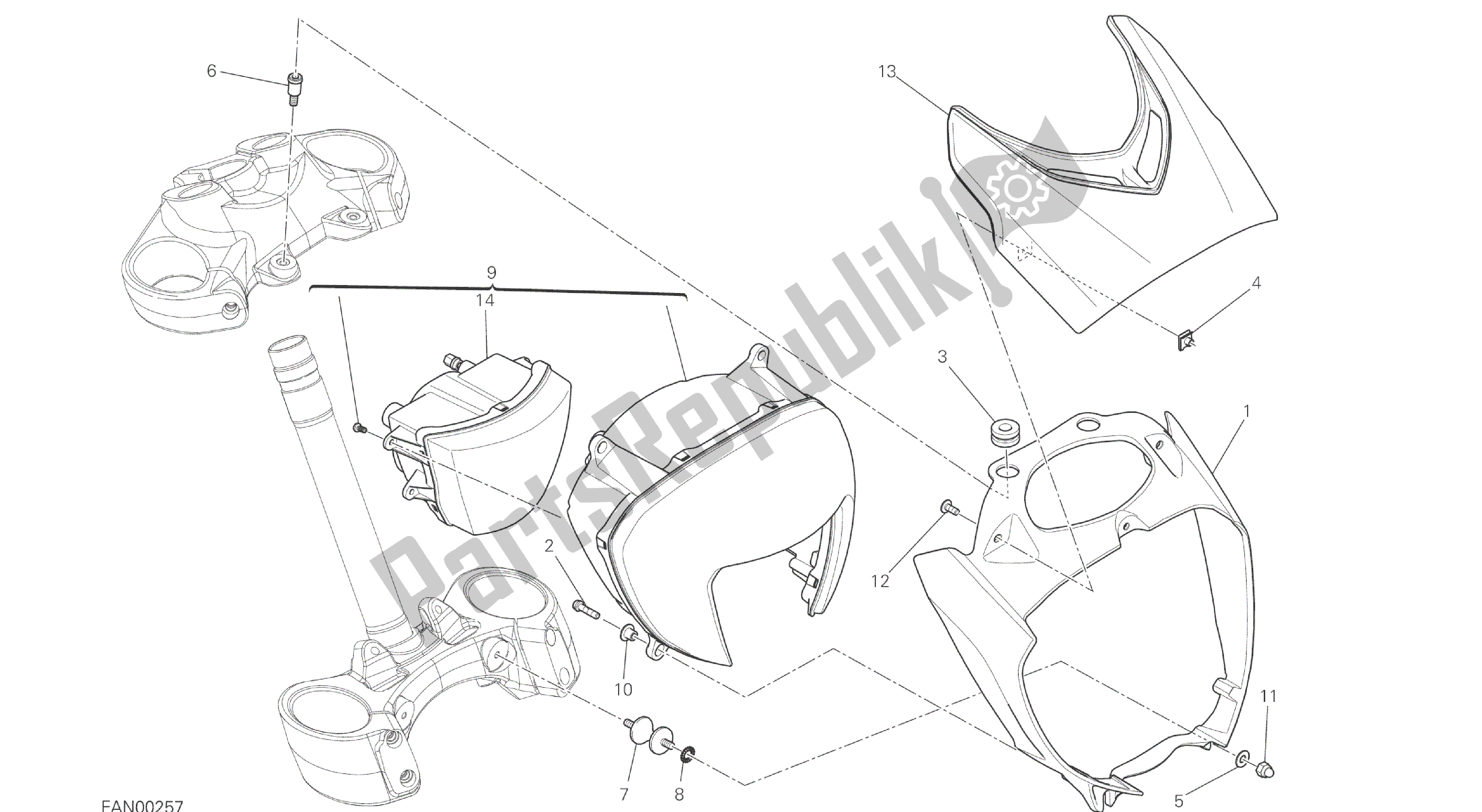 Todas las partes para Dibujo 020 - Faro [mod: Dvl] Grupo Eléctrico de Ducati Diavel 1200 2016