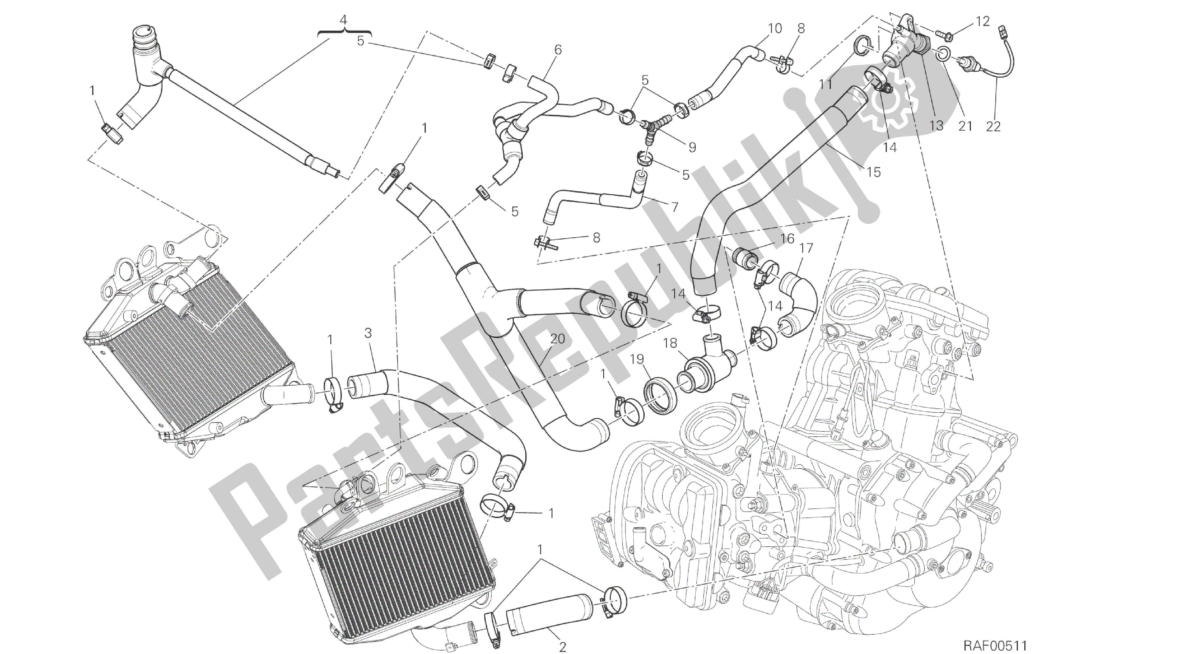 Todas las partes para Dibujo 031 - Trama De Grupo Circuito De Refrigeración [mod: Dvl] de Ducati Diavel 1200 2016