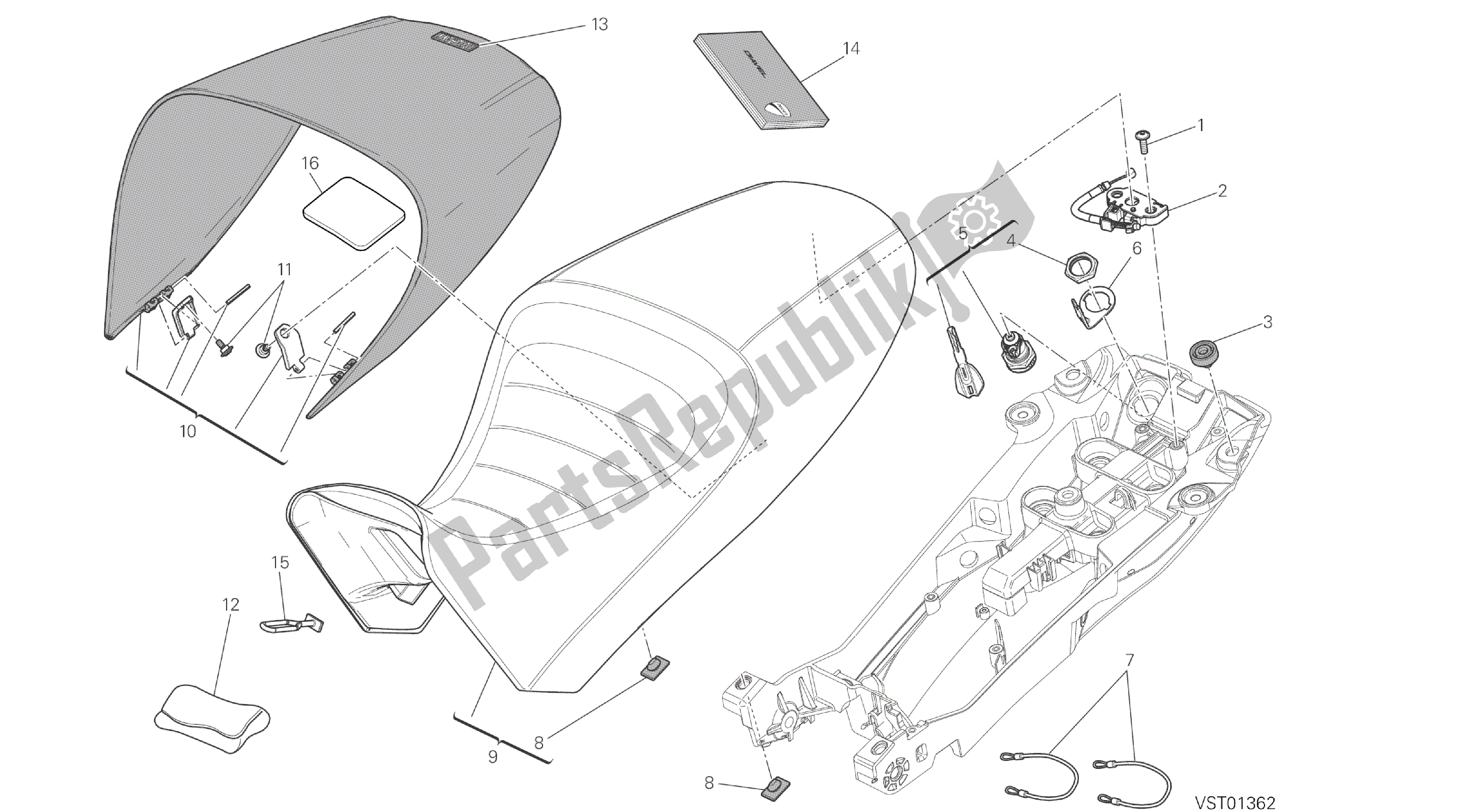 Todas las partes para Dibujo 033 - Marco De Grupo De Asiento [mod: Dvl] de Ducati Diavel 1200 2016