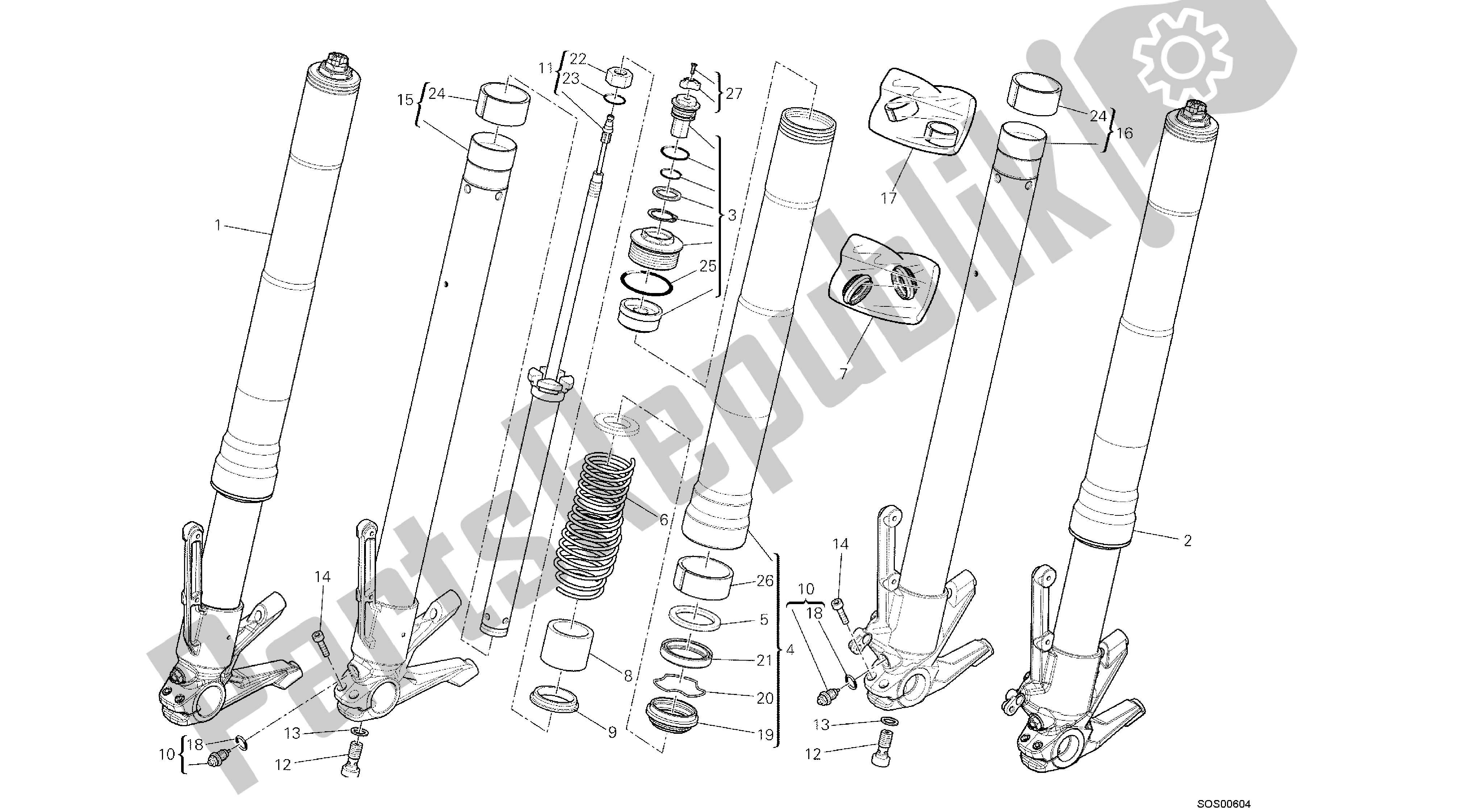 Todas las partes para Dibujo 21a - Horquilla Delantera [mod: Dvl; Xst: Marco De Grupo Aus, Eur, Fra, Jap, Tha, Twn] de Ducati Diavel 1200 2016