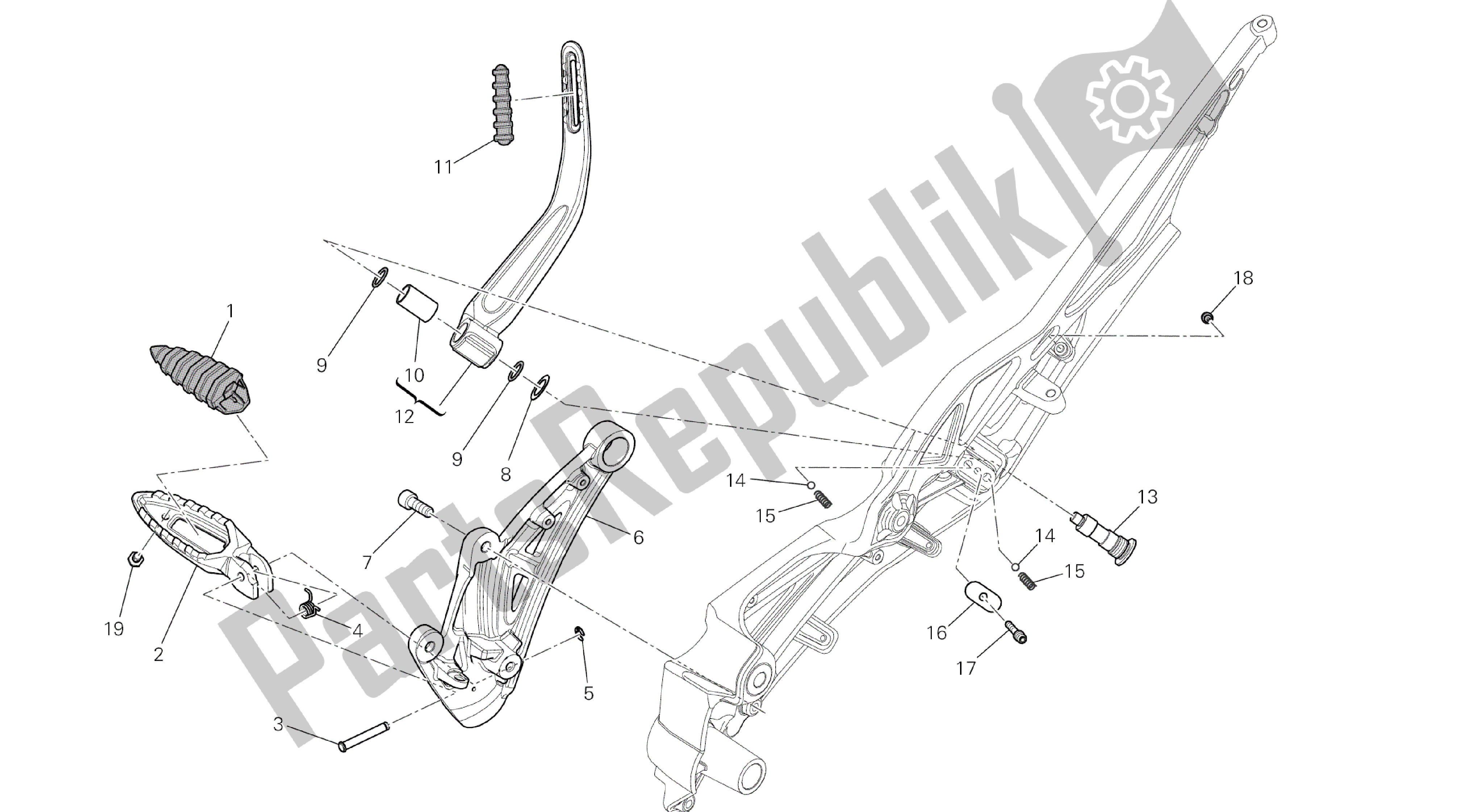 Todas las partes para Dibujo 22b - Reposapiés, Marco De Grupo Derecho [mod: Dvl] de Ducati Diavel 1200 2016