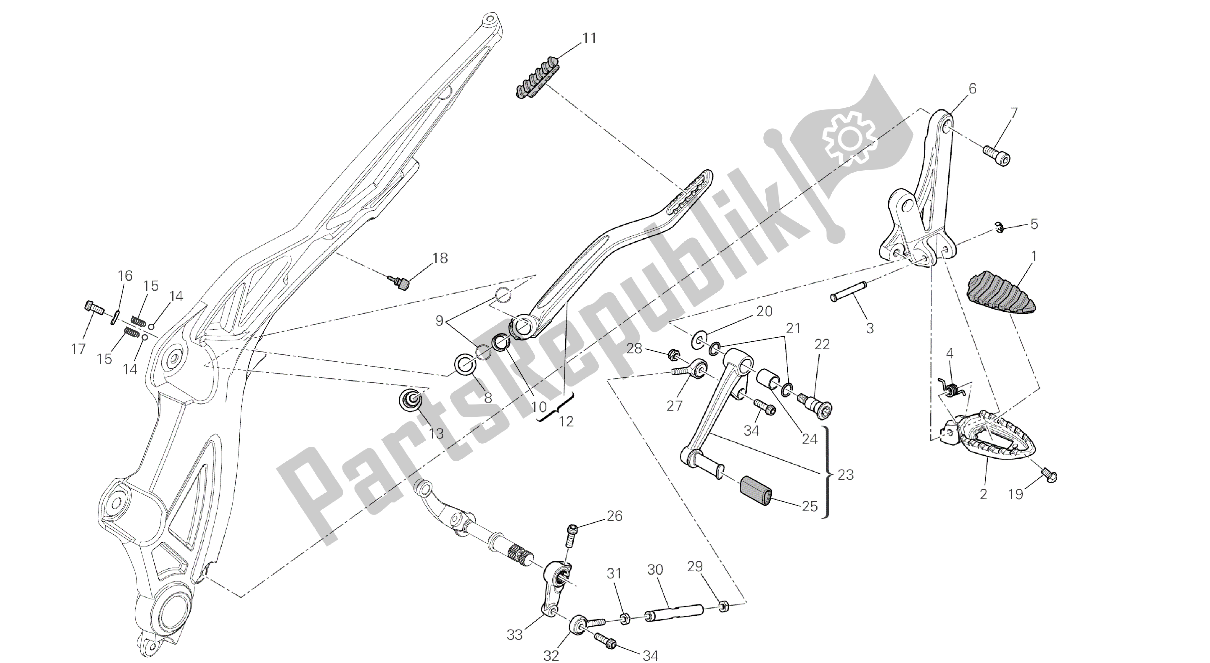 Todas las partes para Dibujo 22c - Reposapiés, Marco De Grupo Izquierdo [mod: Dvl] de Ducati Diavel 1200 2016