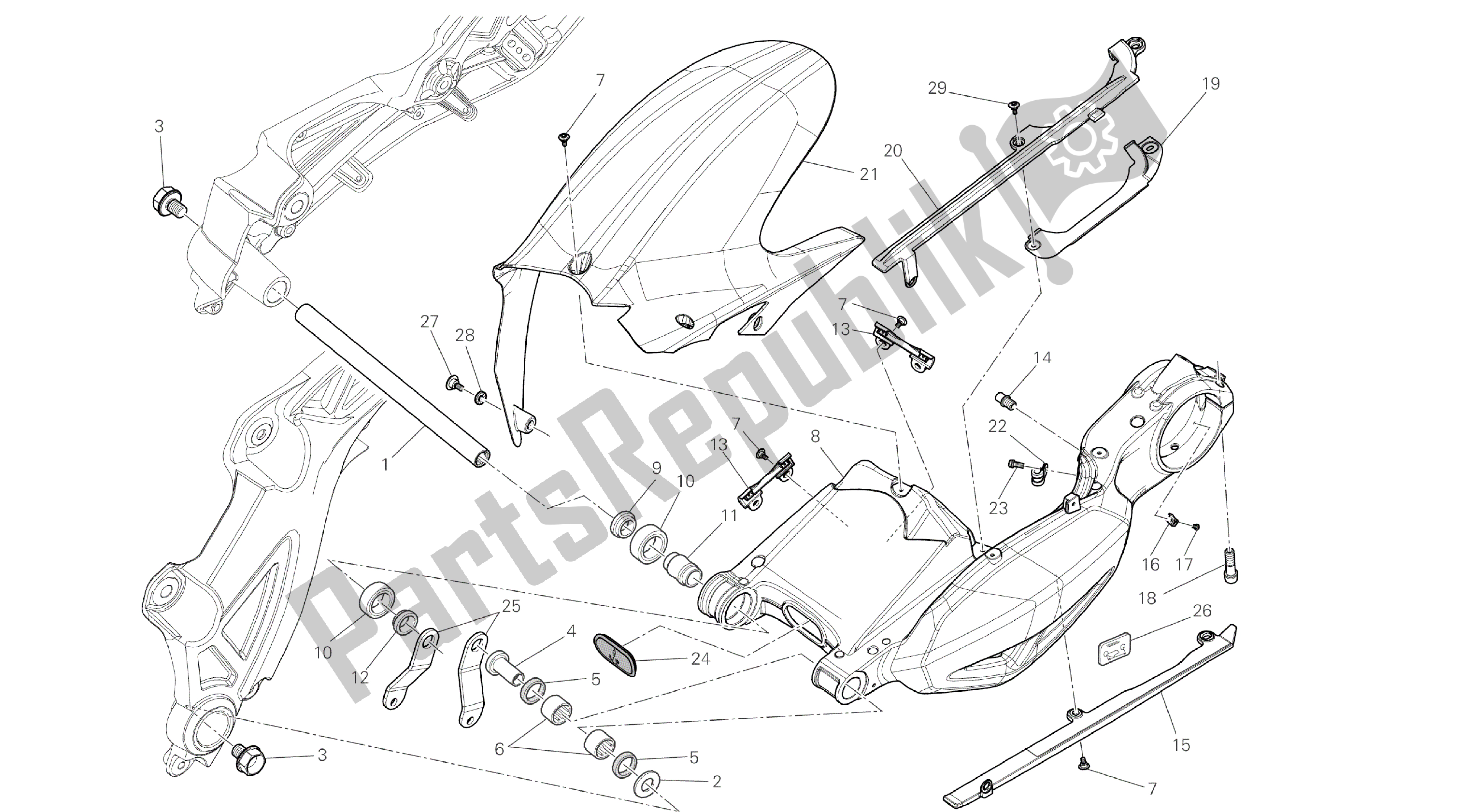 Todas las partes para Dibujo 28a - Marco De Grupo De Brazo Oscilante [mod: Dvl] de Ducati Diavel 1200 2016