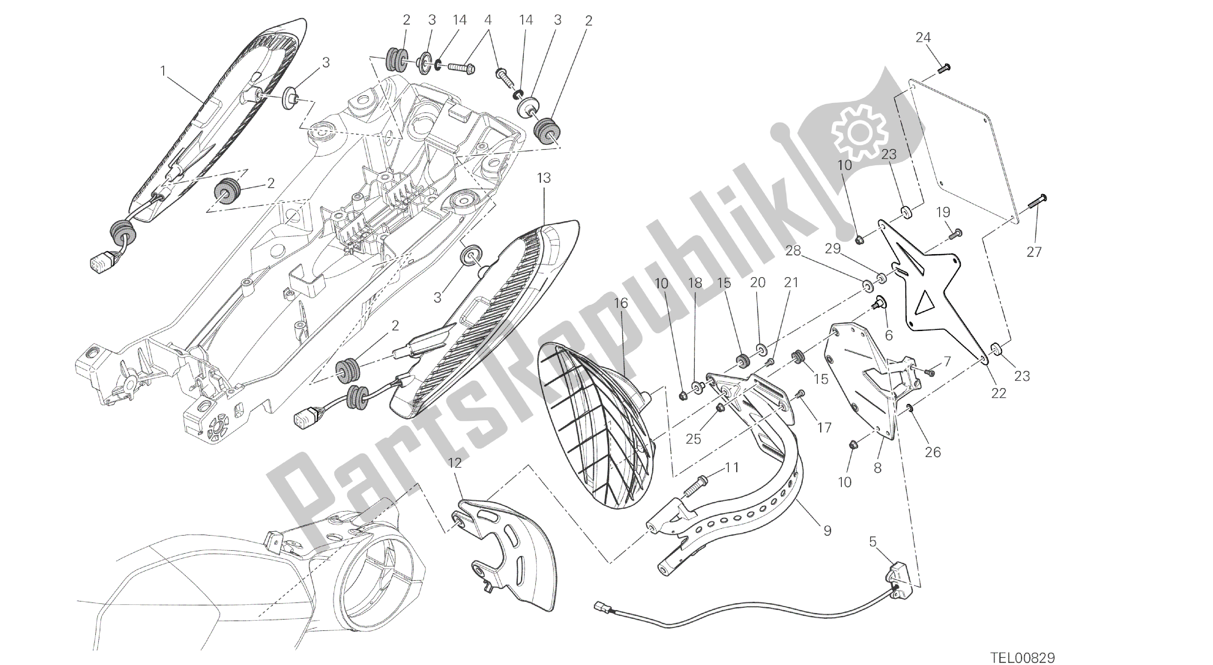 Todas las partes para Dibujo 27a - Soporte De Matrícula - Luz Trasera [mod: Dvl; Xst: Eur, Fra, Jap, Tha] de Ducati Diavel 1200 2016