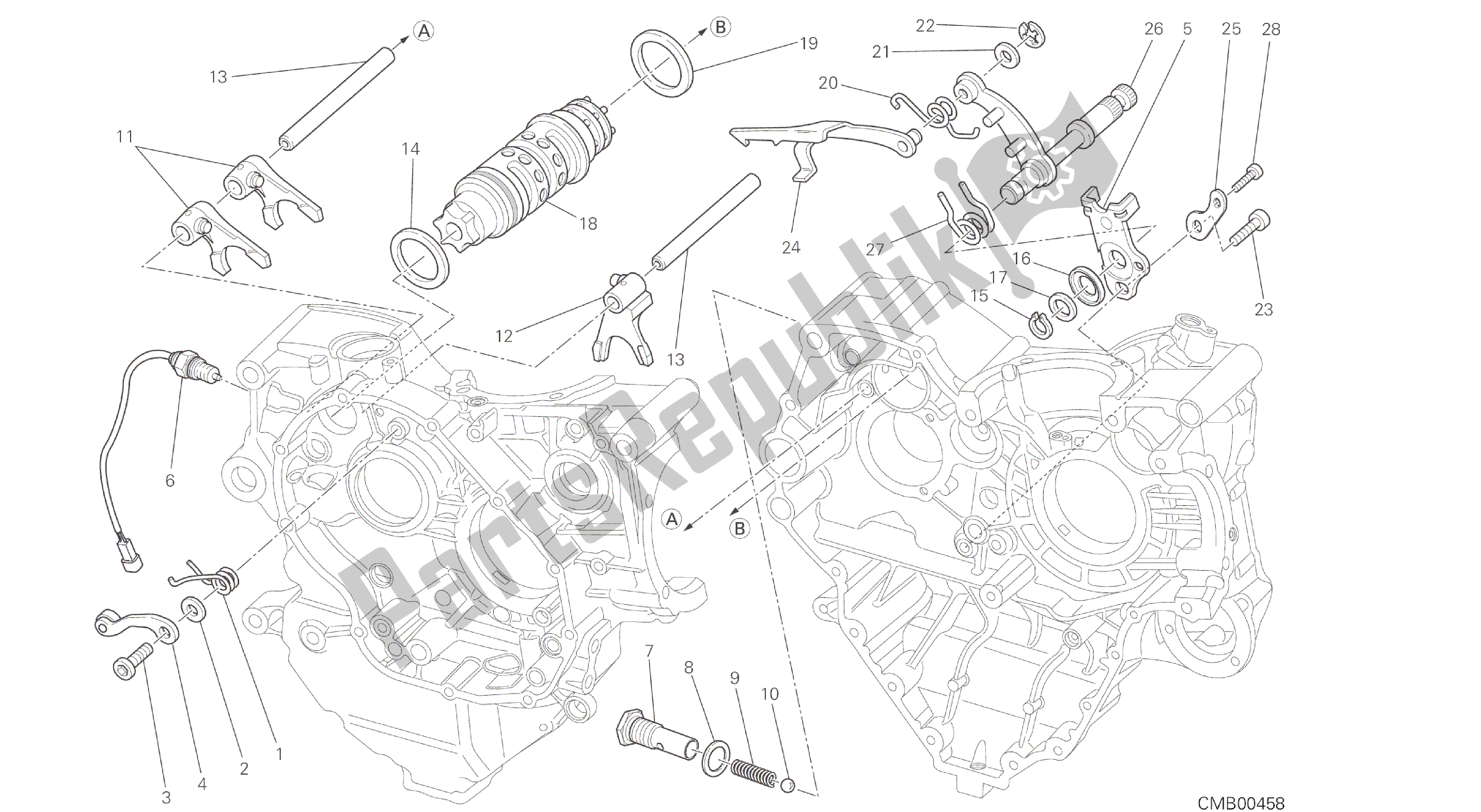 Todas las partes para Dibujo 002 - Motor De Grupo De Control De Cambio De Marcha [mod: Dvl] de Ducati Diavel 1200 2016