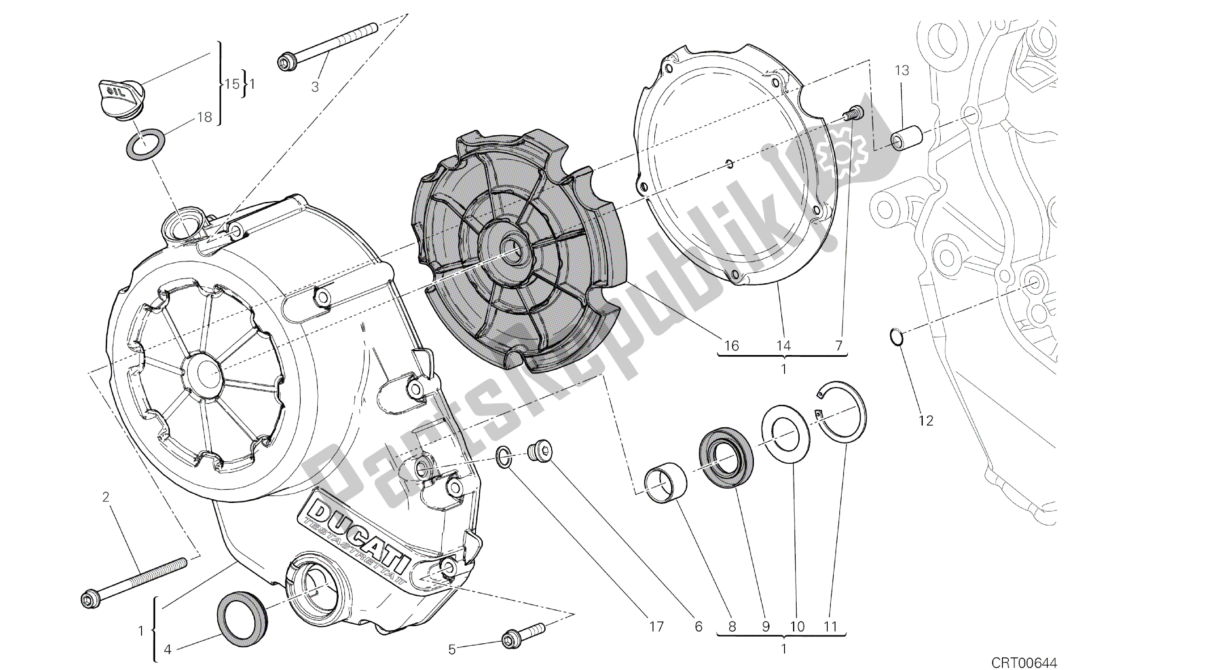 Todas las partes para Dibujo 005 - Motor Del Grupo Cubierta Del Embrague [mod: Dvl] de Ducati Diavel 1200 2016