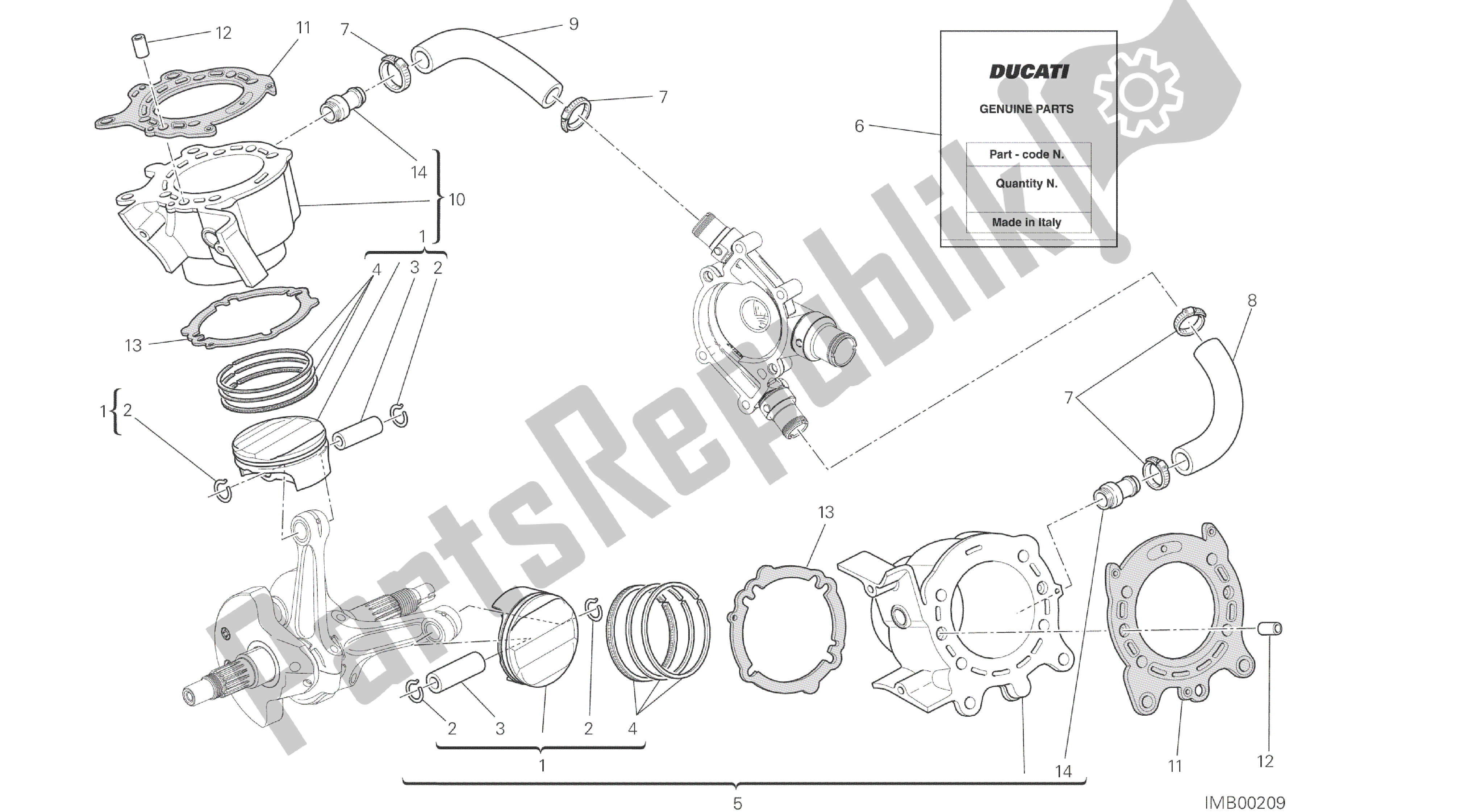 Todas las partes para Dibujo 007 - Cilindros - Pistones [mod: Dvl] Motor De Grupo de Ducati Diavel 1200 2016