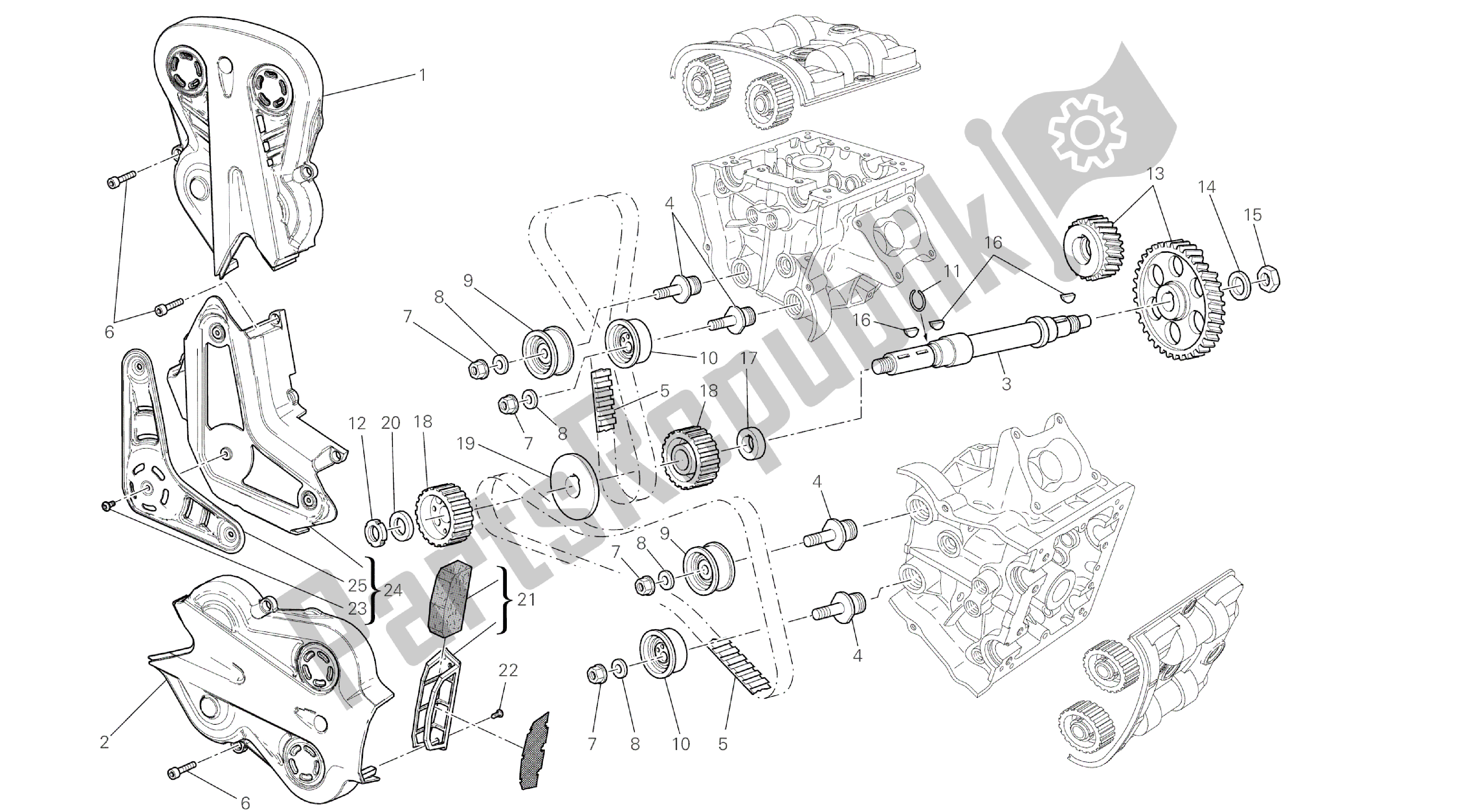 Todas las partes para Dibujo 008 - Motor De Grupo Distribuzione [mod: Dvl] de Ducati Diavel 1200 2016