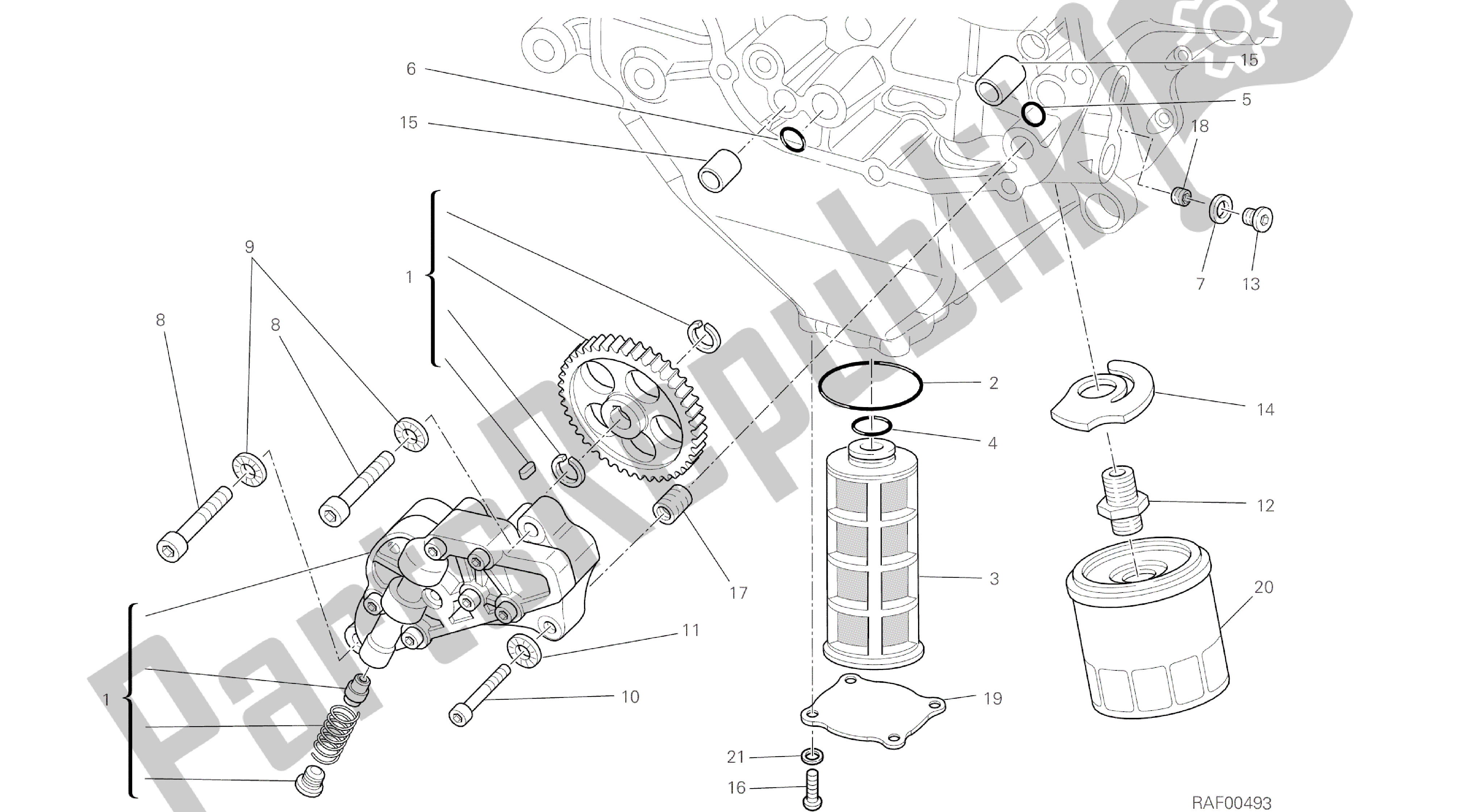Todas las partes para Dibujo 009 - Motor De Grupo De Filtros Y Bomba De Aceite [mod: Dvl] de Ducati Diavel 1200 2016