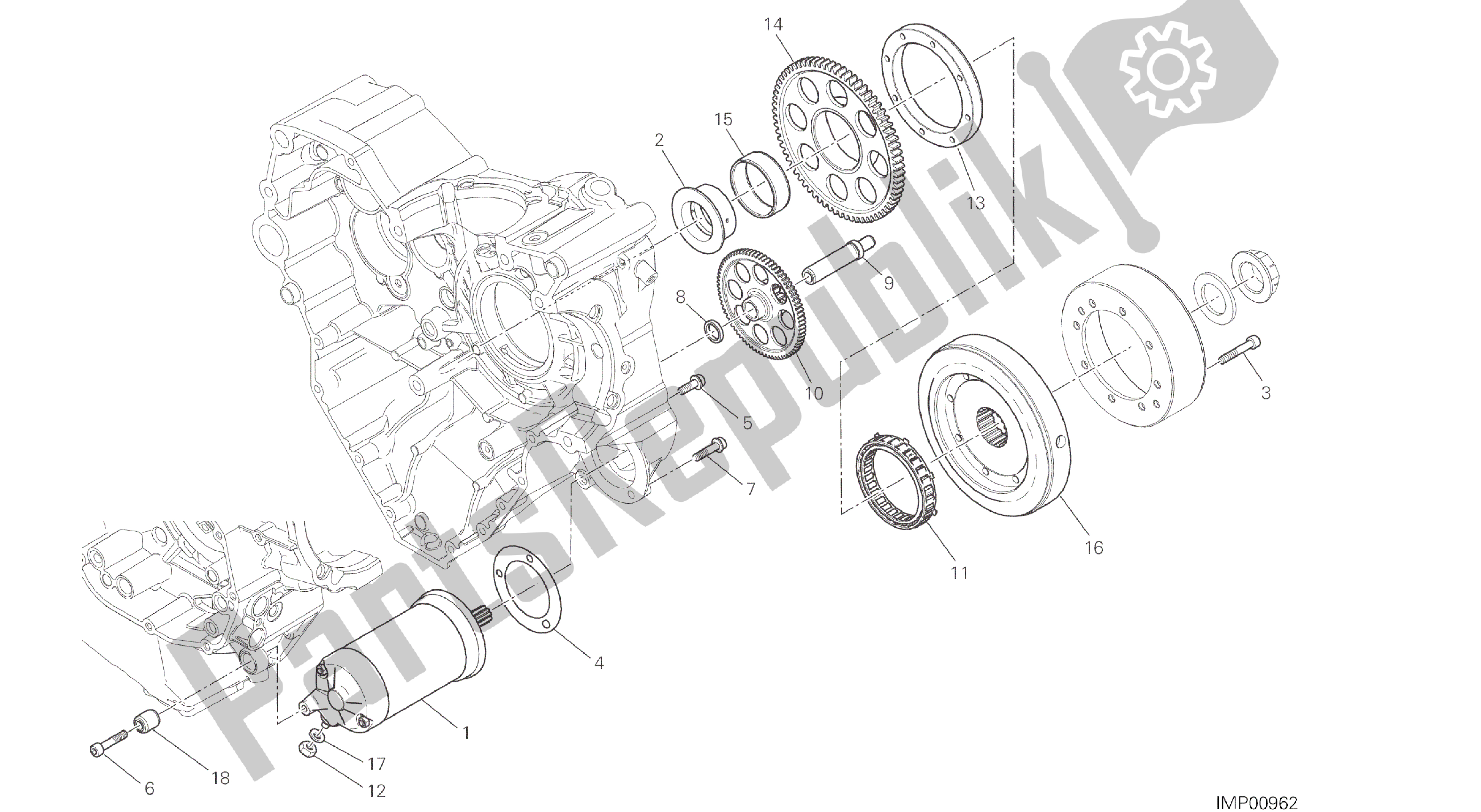 Tutte le parti per il Disegno 012 - Motore Elettrico Di Avviamento E Accensione [mod: Dvl] del Ducati Diavel 1200 2016