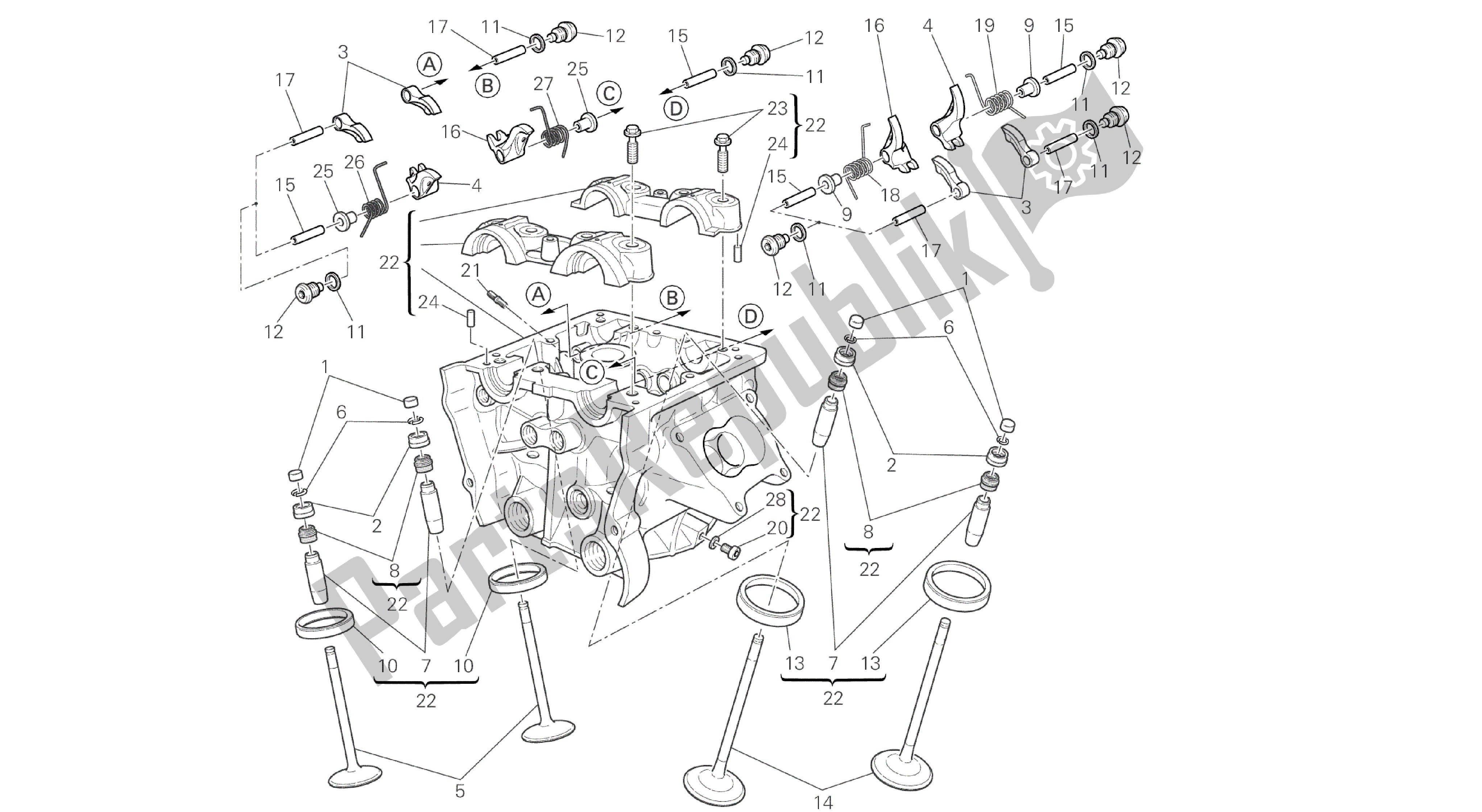 Todas las partes para Dibujo 014 - Motor De Grupo De Culata Vertical [mod: Dvl] de Ducati Diavel 1200 2016