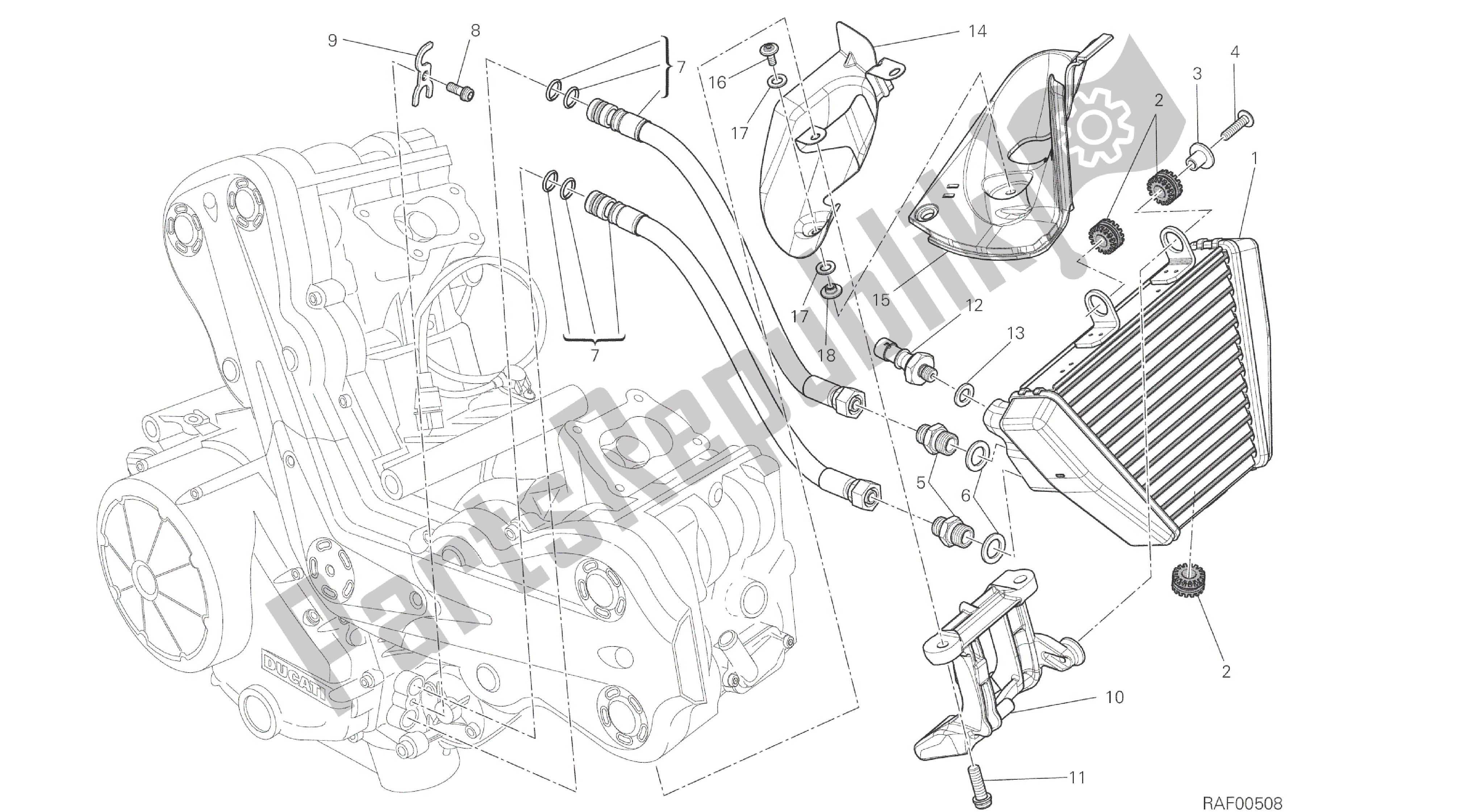 Todas las partes para Dibujo 016 - Motor Del Grupo Enfriador De Aceite [mod: Dvl] de Ducati Diavel 1200 2016