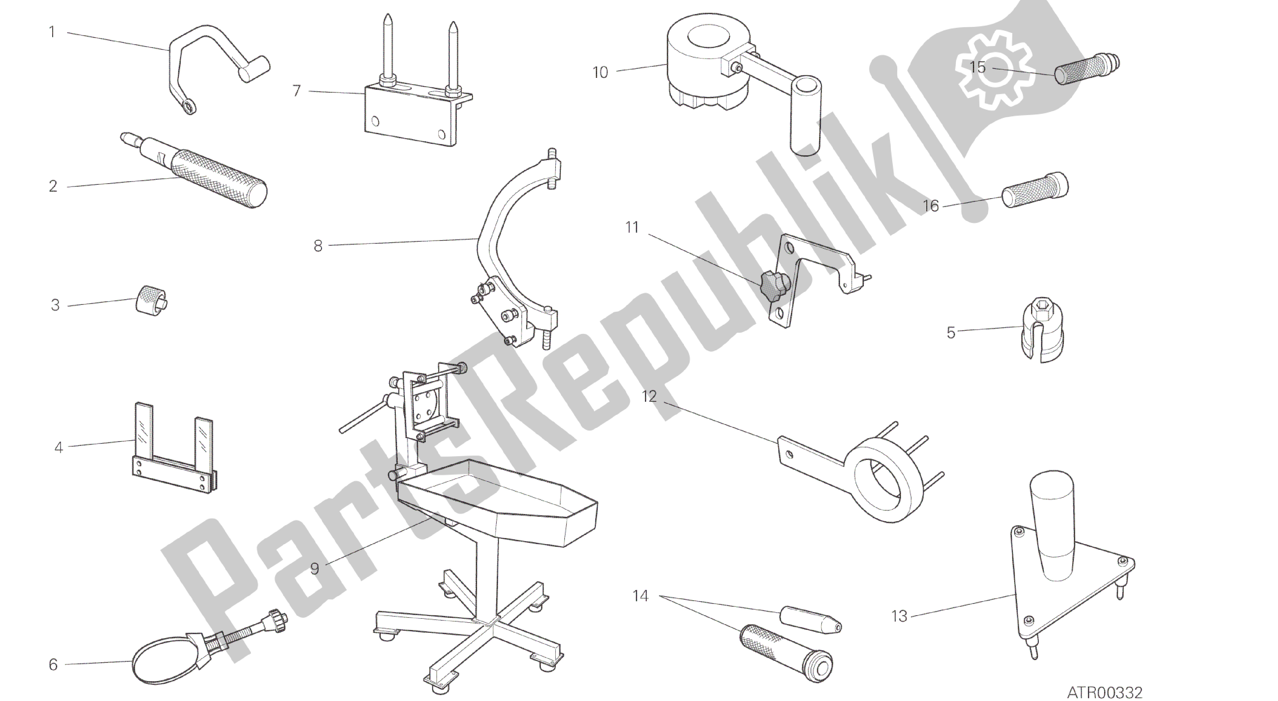 Todas as partes de Desenho 001 - Ferramentas De Serviço De Oficina [mod: Dvl] Ferramentas De Grupo do Ducati Diavel 1200 2016