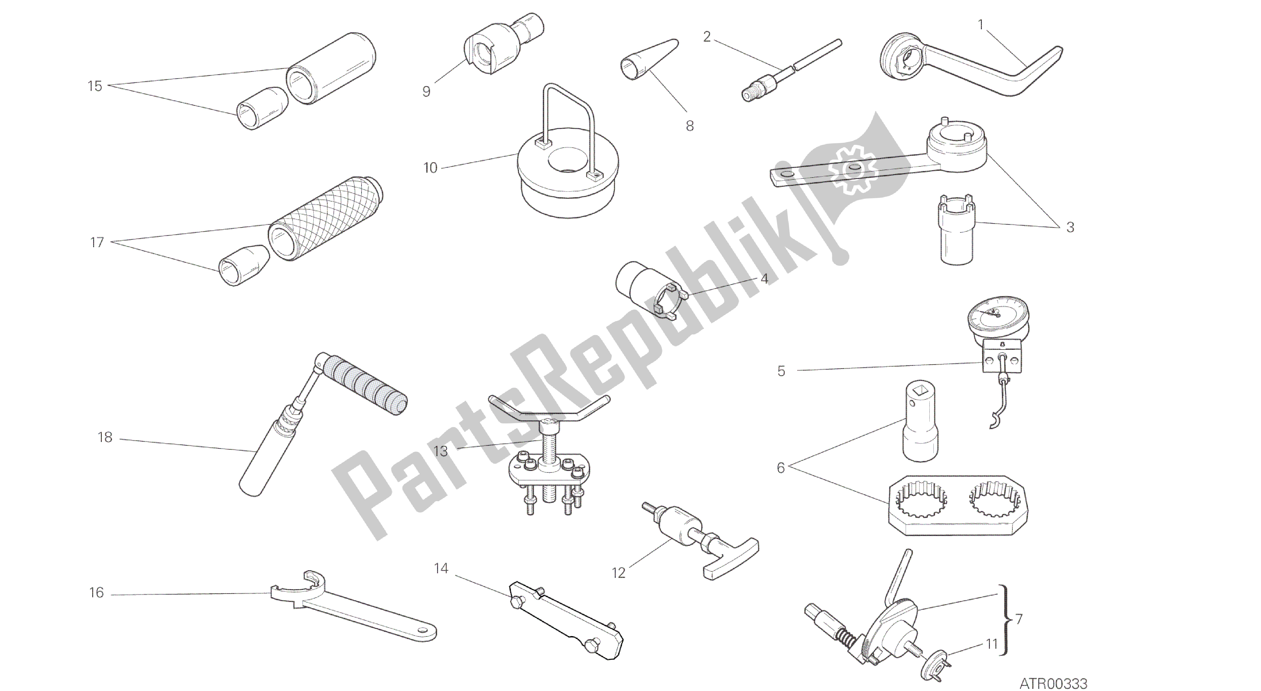 Todas las partes para Dibujo 01a - Herramientas De Servicio De Taller [mod: Dvl] Herramientas De Grupo de Ducati Diavel 1200 2016