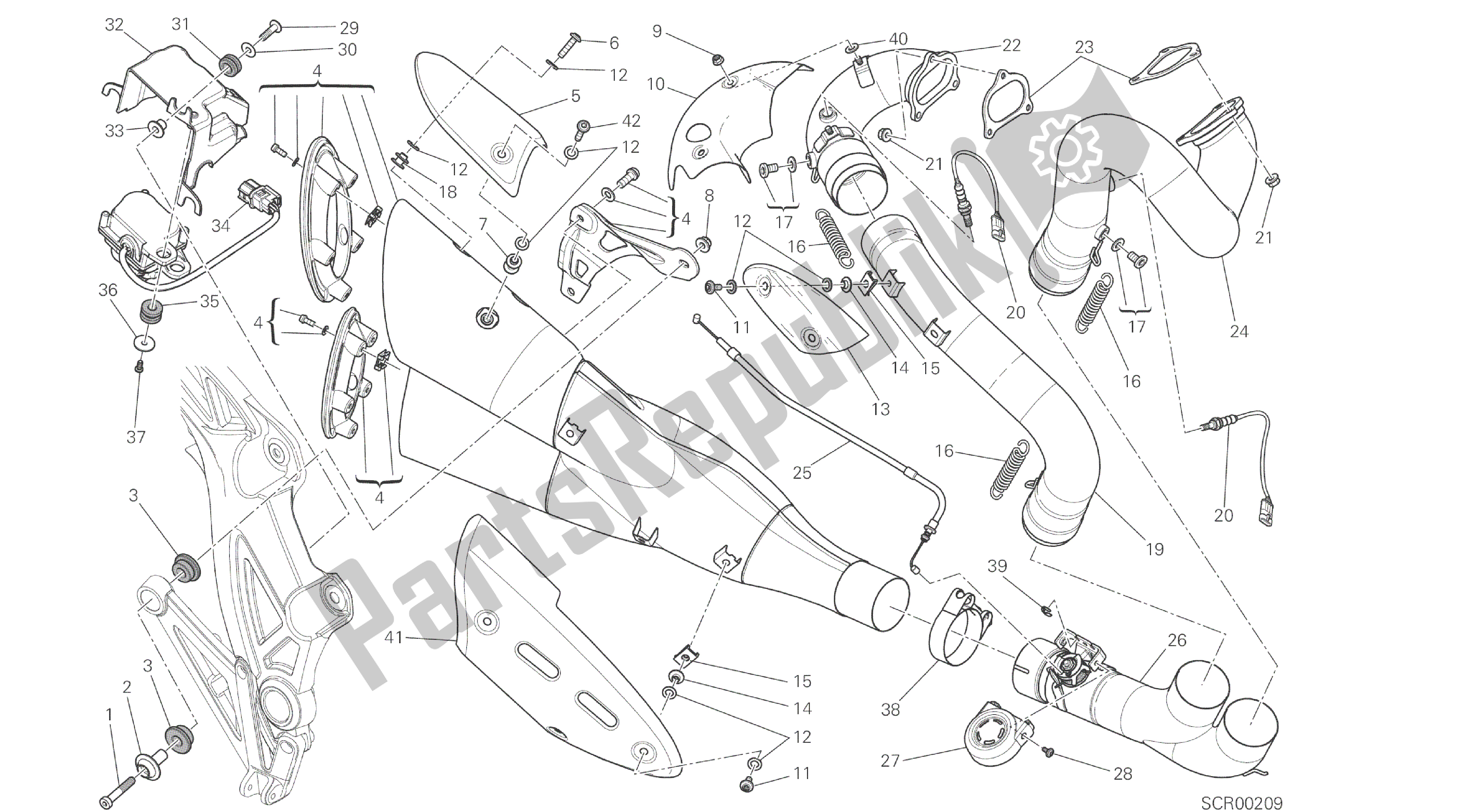 Todas las partes para Dibujo 019 - Sistema De Escape [mod: Dvl] Marco De Grupo de Ducati Diavel 1200 2016