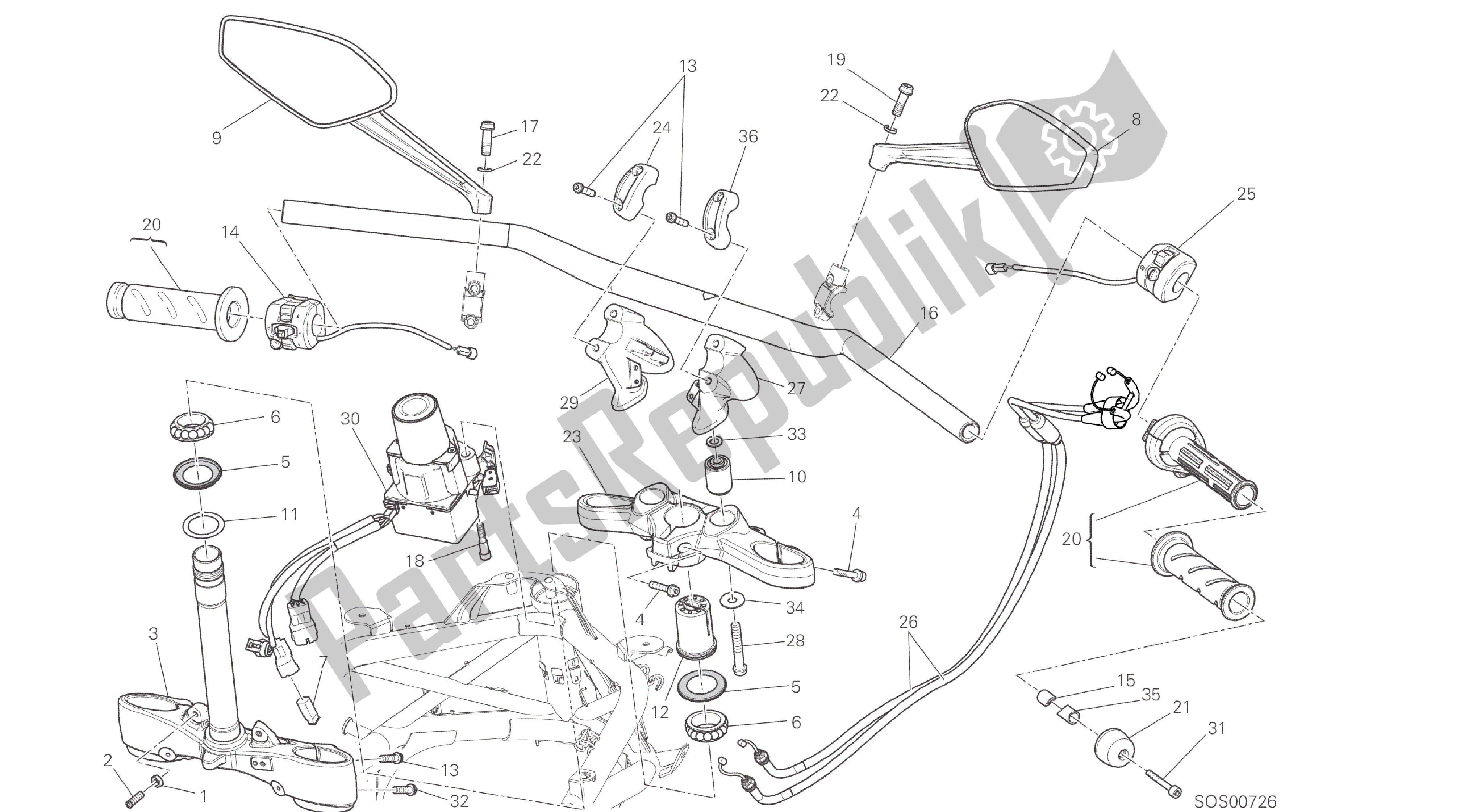 Todas las partes para Dibujo 021 - Marco De Grupo Del Manillar [mod: Dvl] de Ducati Diavel 1200 2016