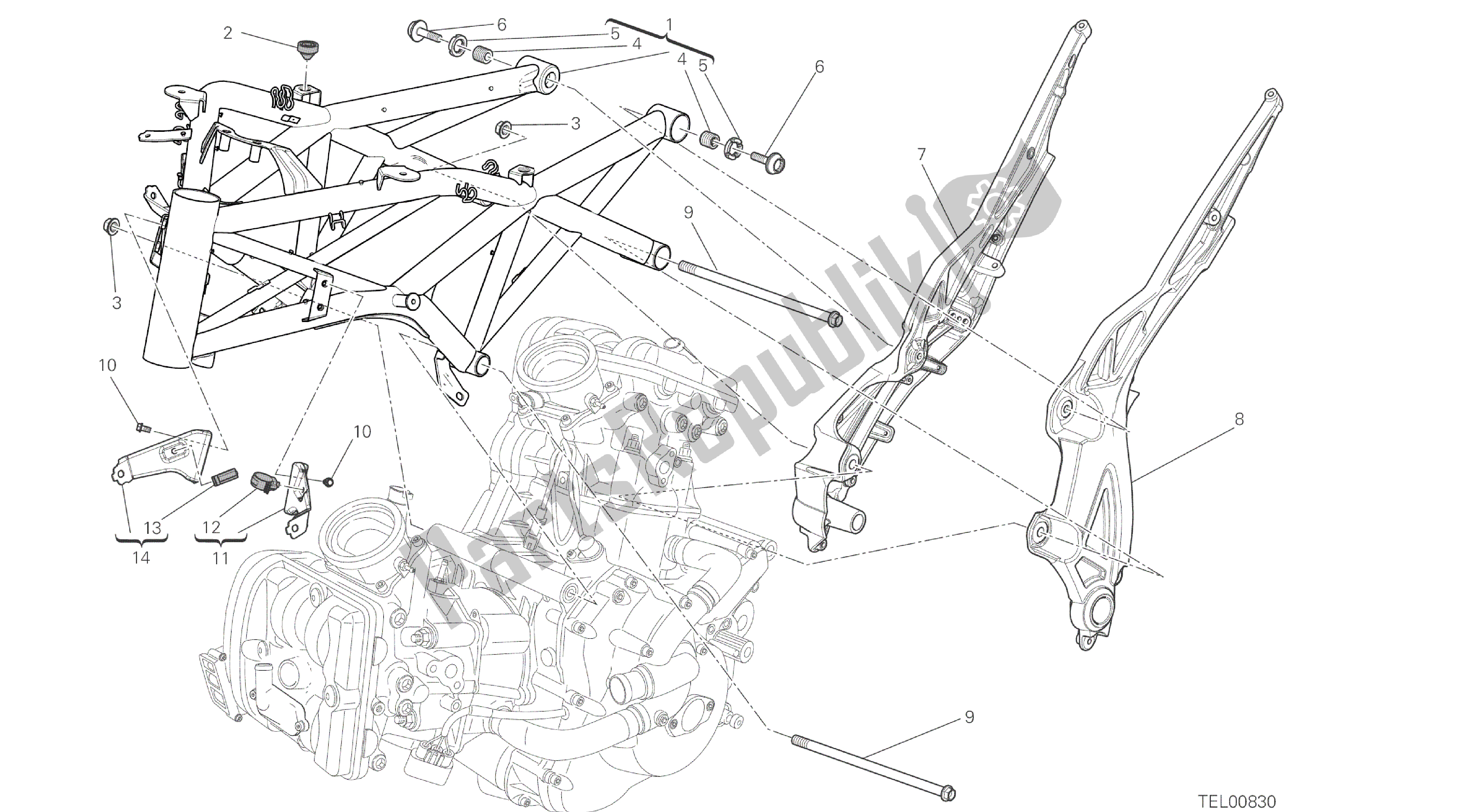 Todas las partes para Dibujo 022 - Marco De Grupo Frame [mod: Dvl] de Ducati Diavel 1200 2016