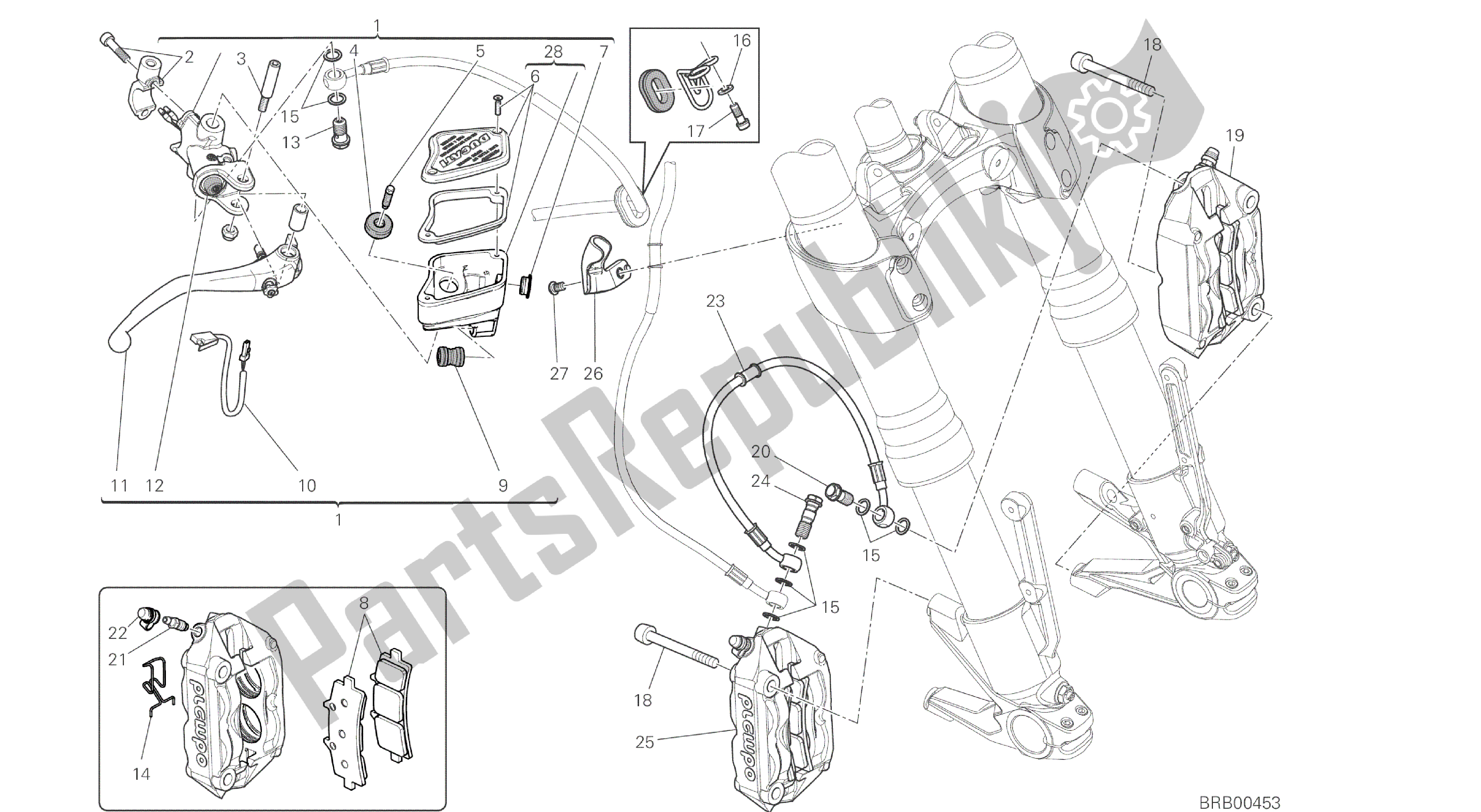 Todas las partes para Dibujo 024 - Bastidor De Grupo Del Sistema De Freno Delantero [mod: Dvl] de Ducati Diavel 1200 2016