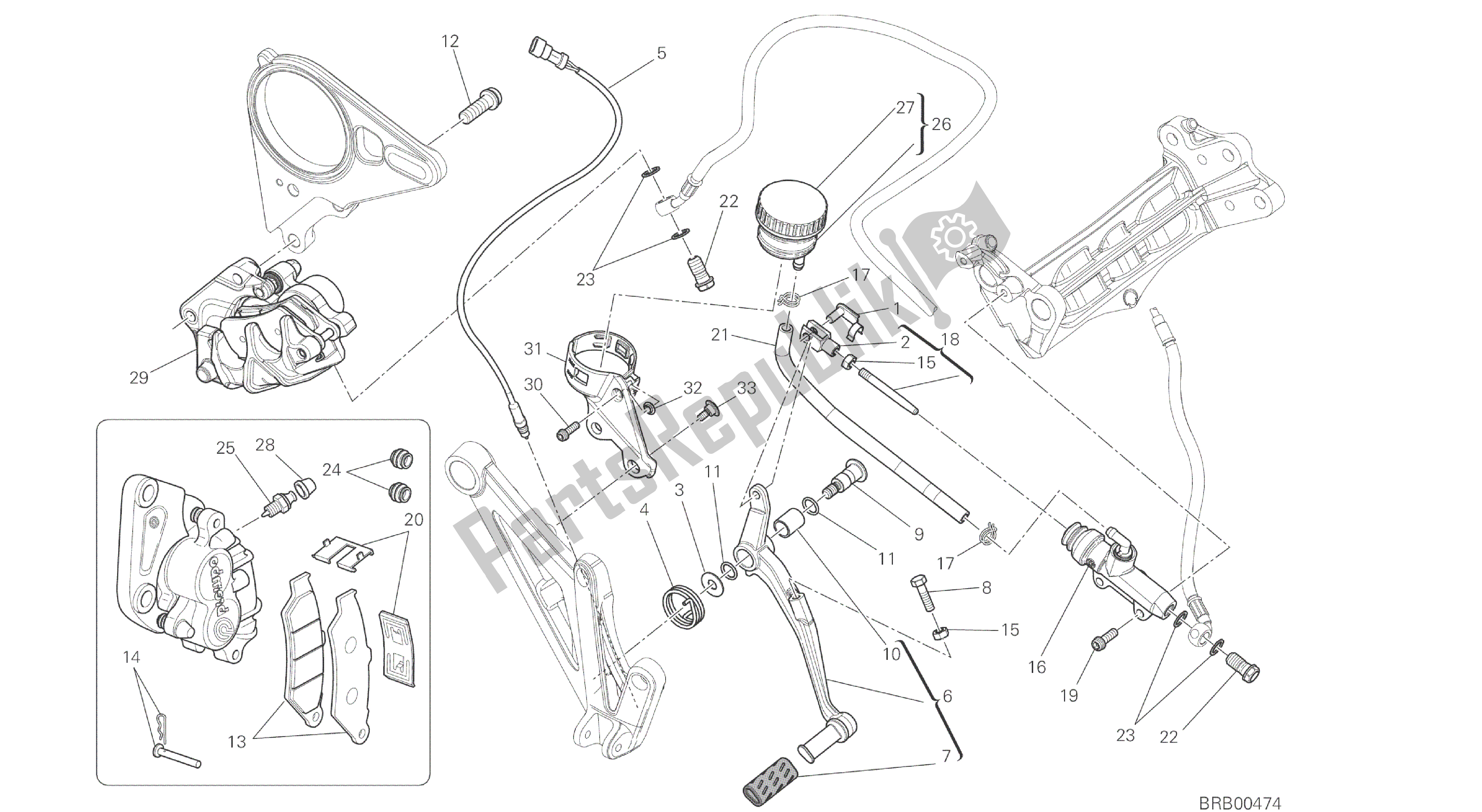 Todas as partes de Desenho 025 - Sistema De Freio Traseiro [mod: Dvl] Quadro De Grupo do Ducati Diavel 1200 2016