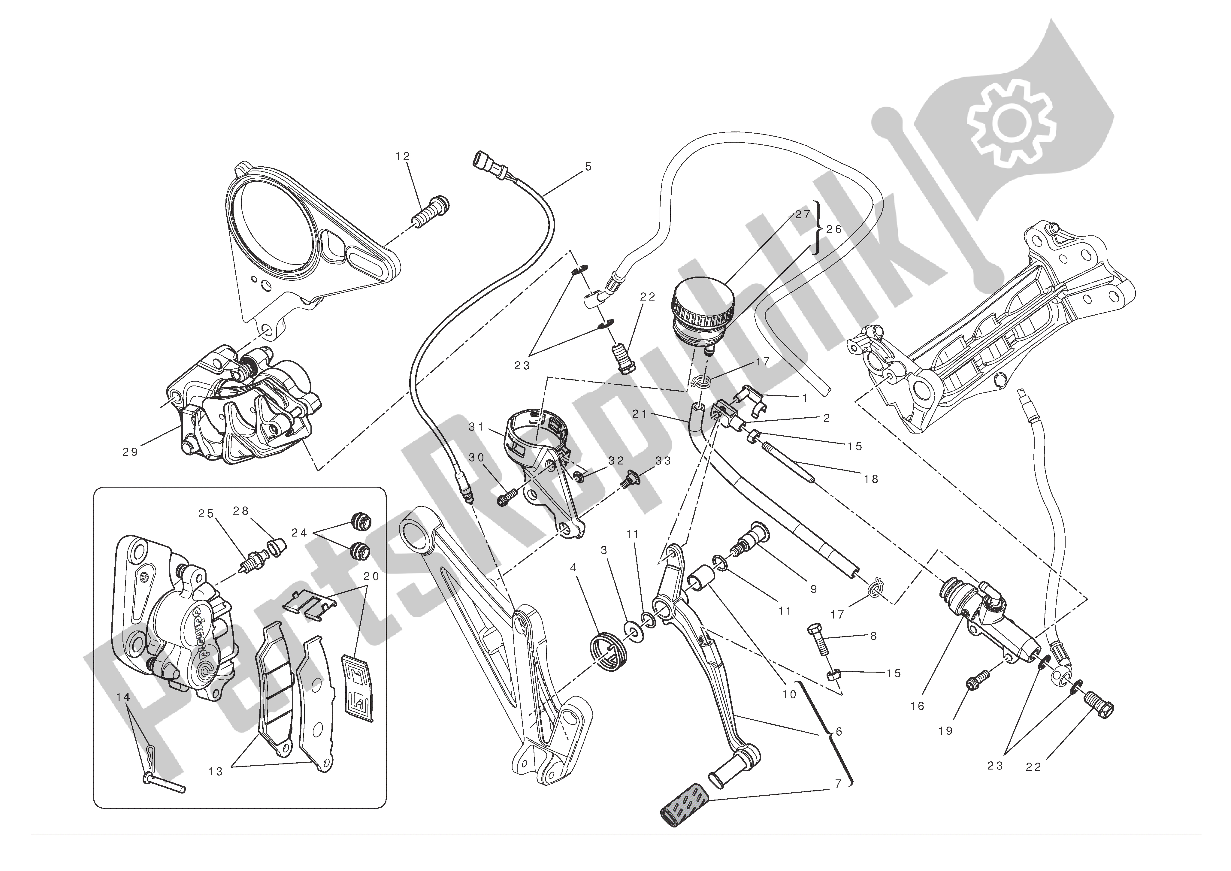 Alle onderdelen voor de Achterrem van de Ducati Diavel 1200 2012