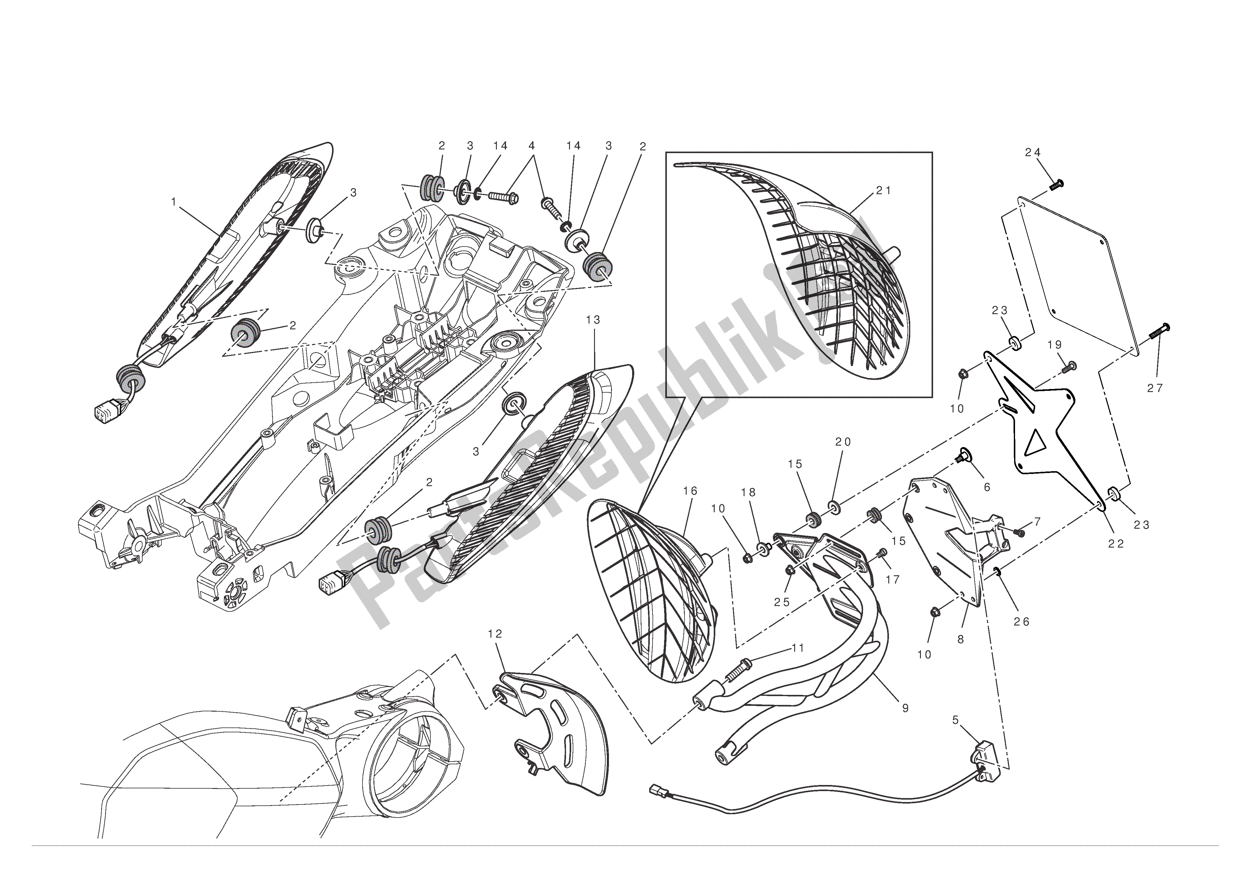 Todas las partes para Soporte De Matrícula - Luz Trasera de Ducati Diavel 1200 2012