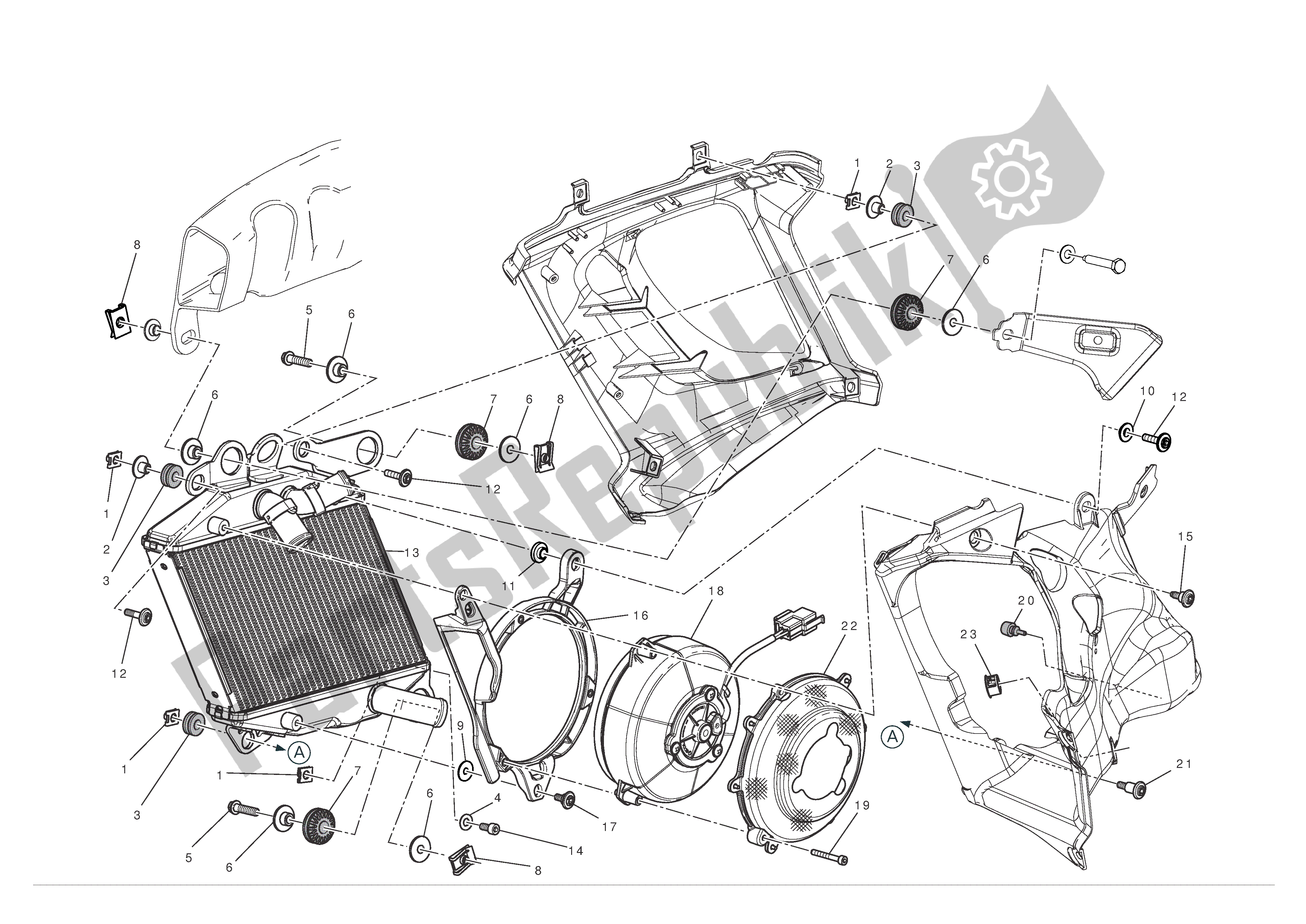 Alle onderdelen voor de Radiator (rechts) van de Ducati Diavel 1200 2012