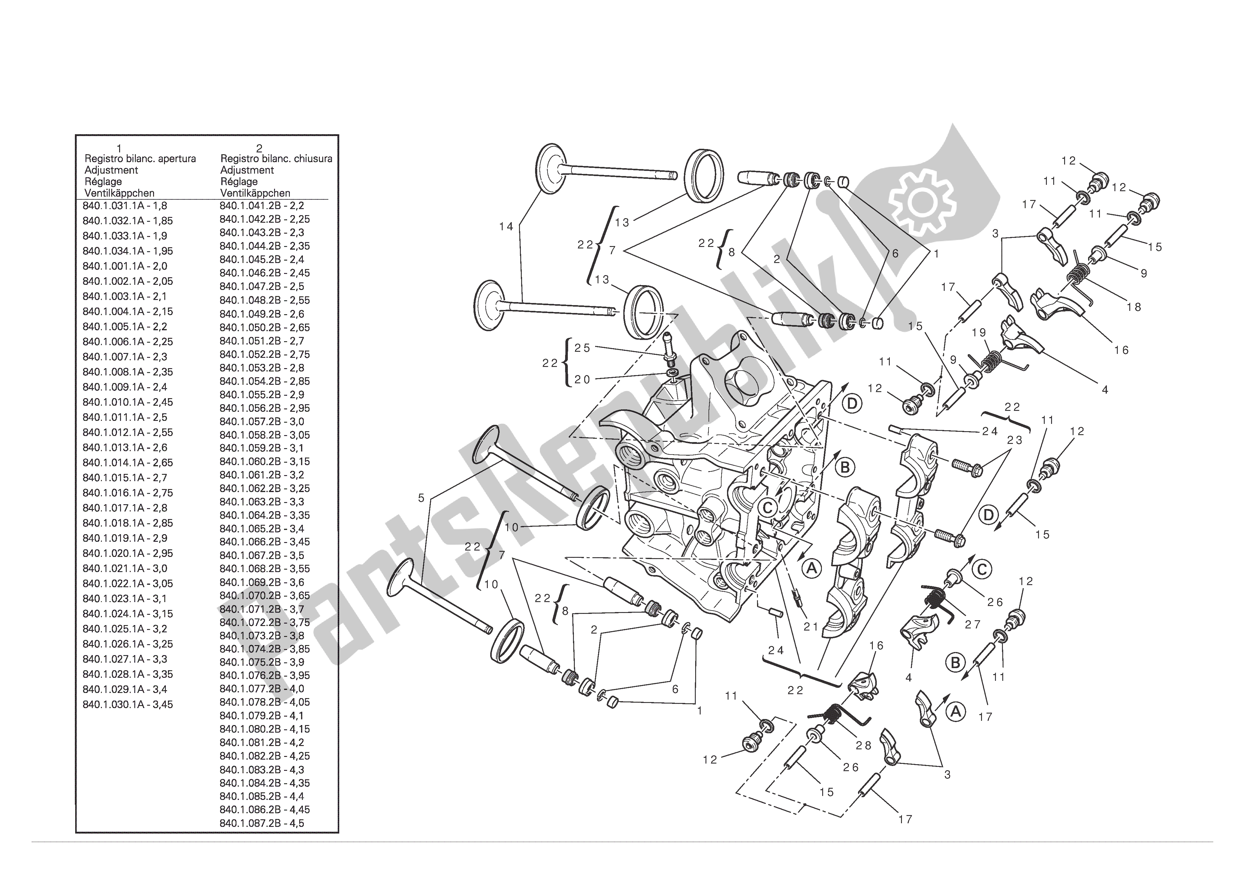 Alle onderdelen voor de Horizontale Cilinderkop van de Ducati Diavel 1200 2012