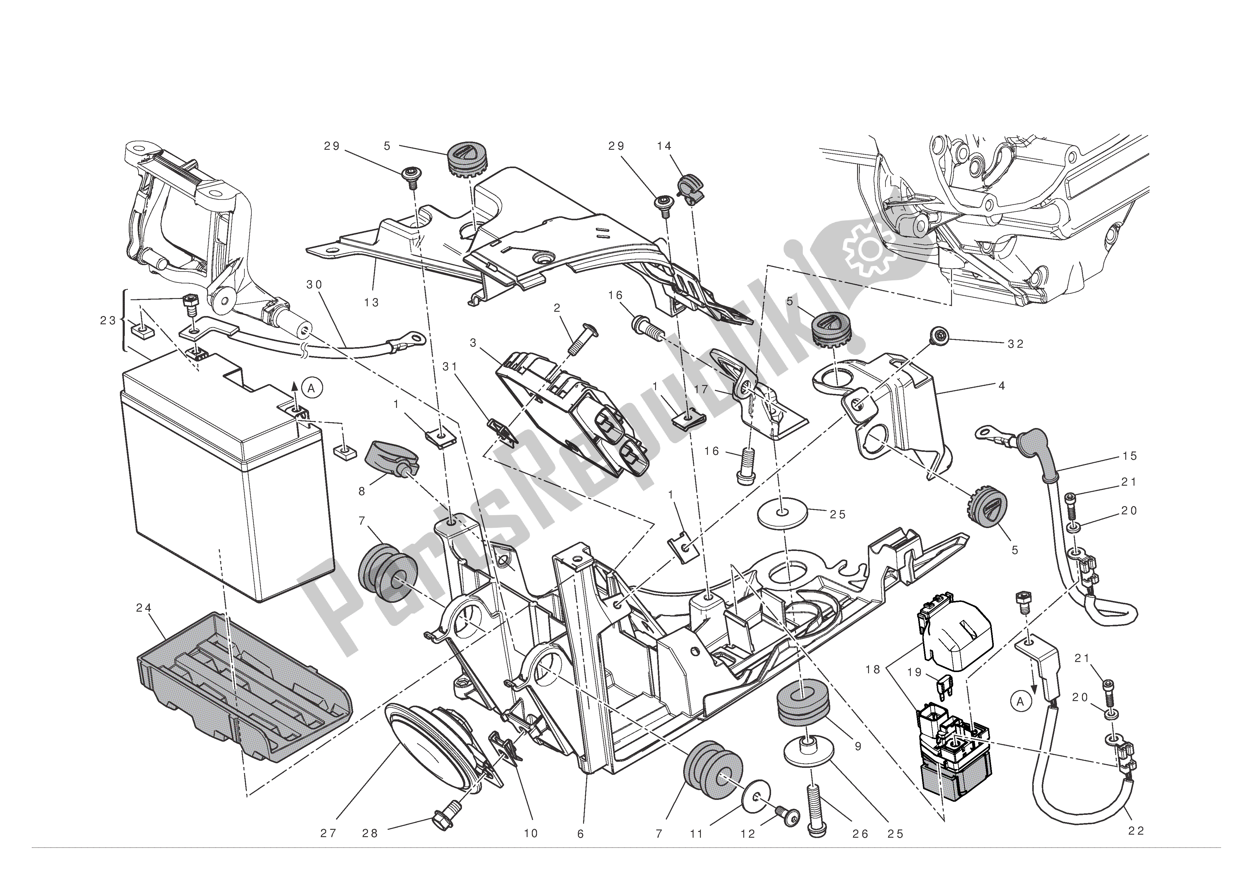 Alle onderdelen voor de Batterij Ondersteuning van de Ducati Diavel 1200 2012