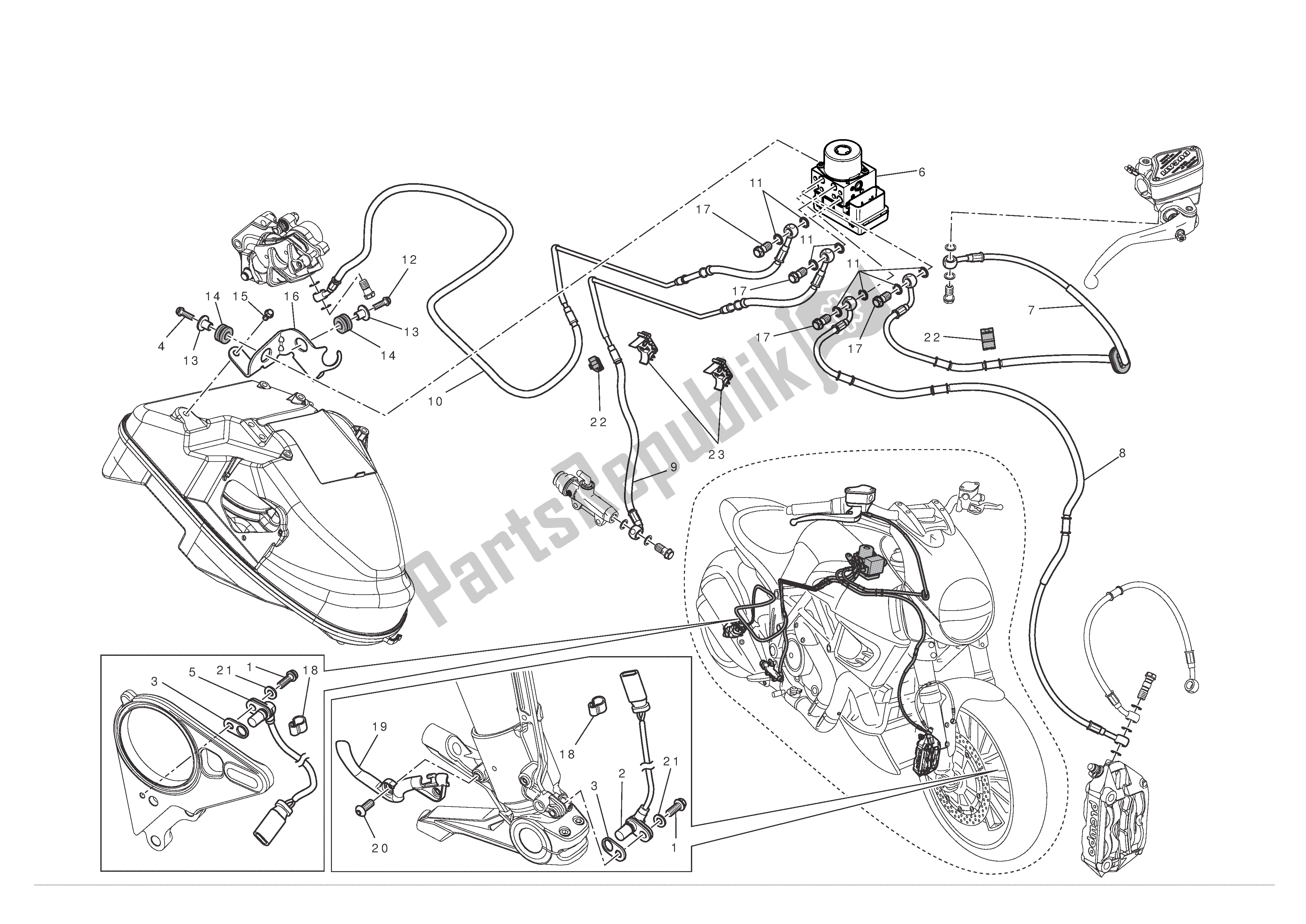 Tutte le parti per il Sistema Di Frenatura Antibloccaggio (abs) del Ducati Diavel 1200 2012