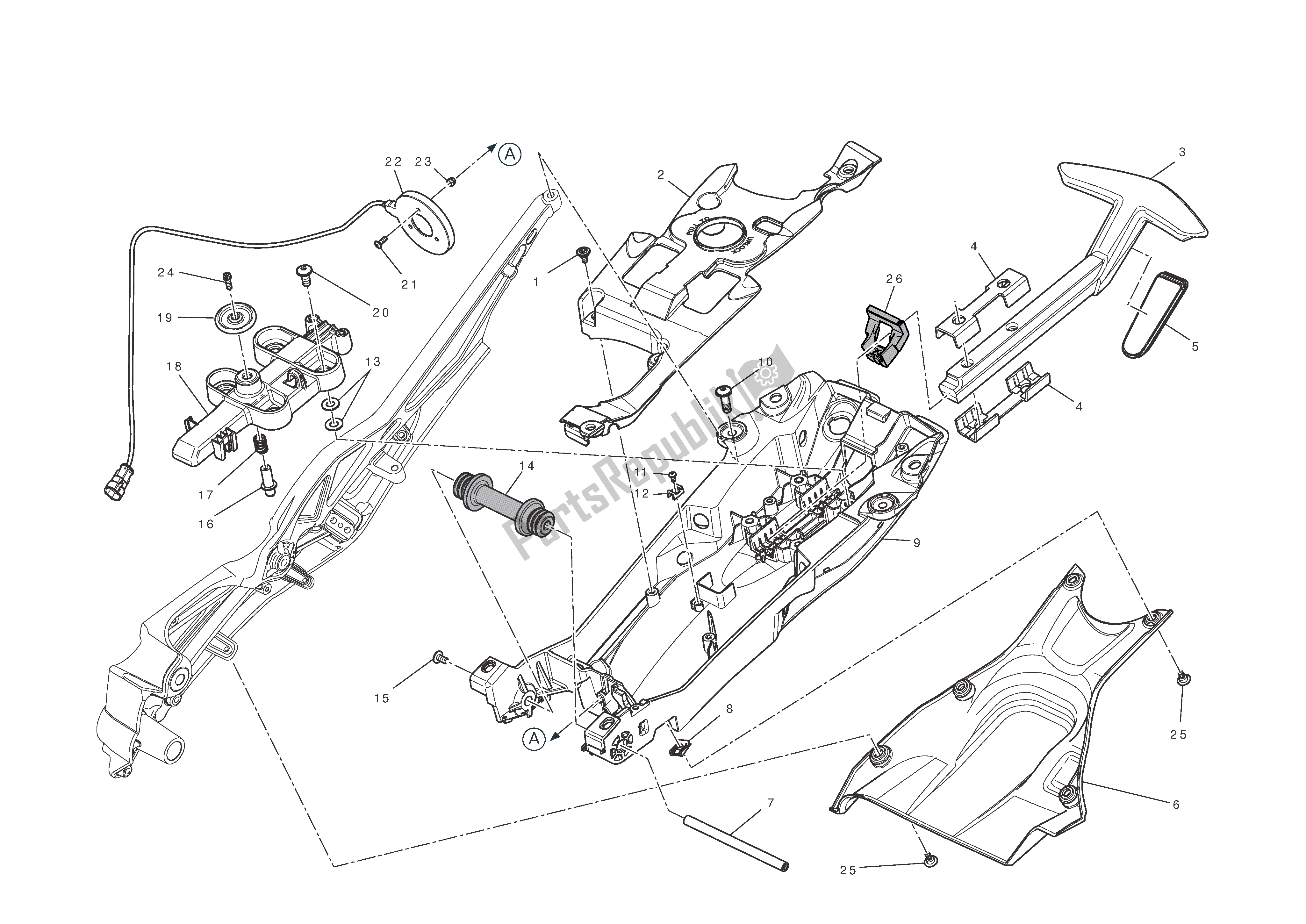 Tutte le parti per il Telaio Ausiliario Posteriore del Ducati Diavel 1200 2012