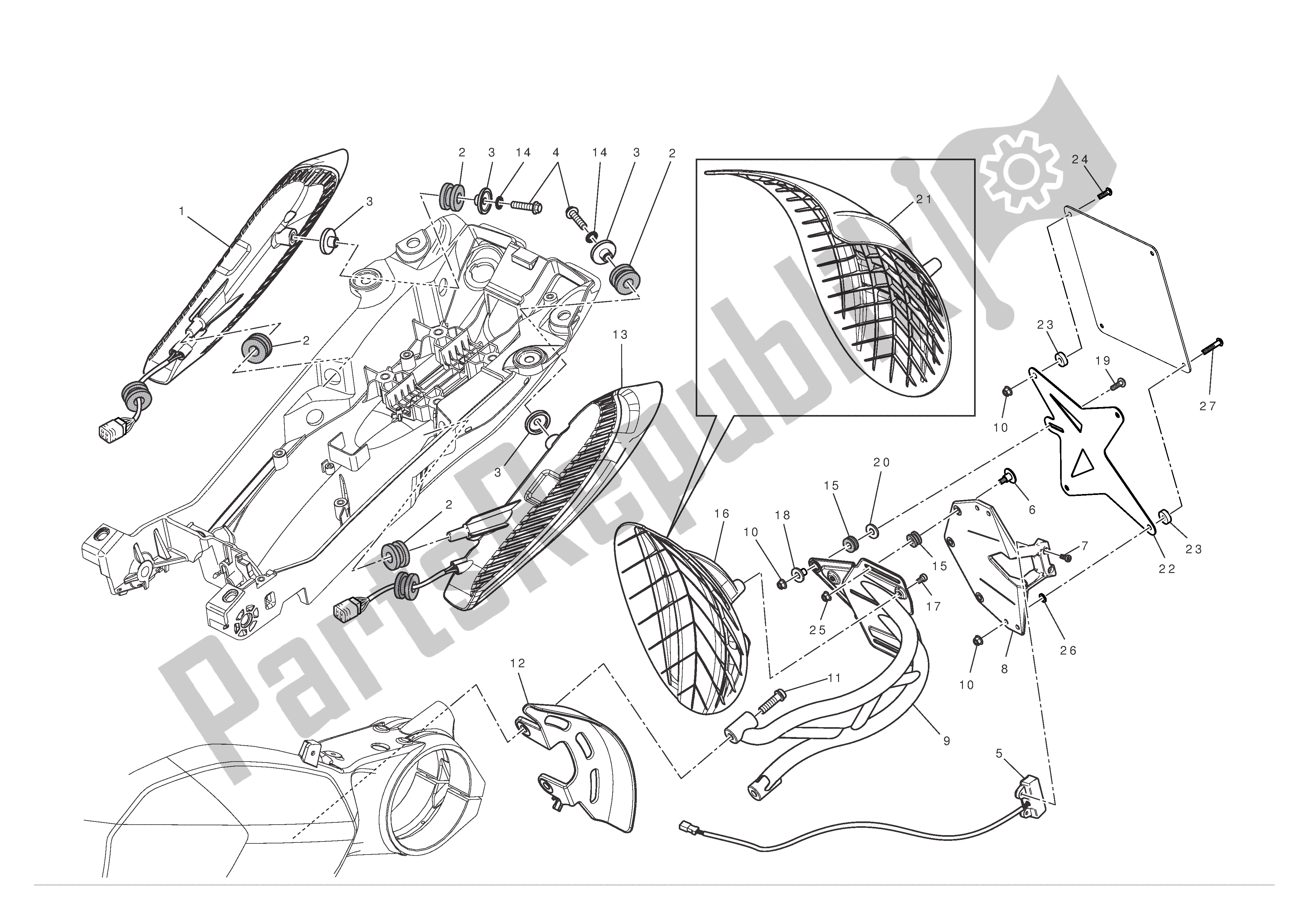 Tutte le parti per il Portatarga - Fanale Posteriore del Ducati Diavel 1200 2012