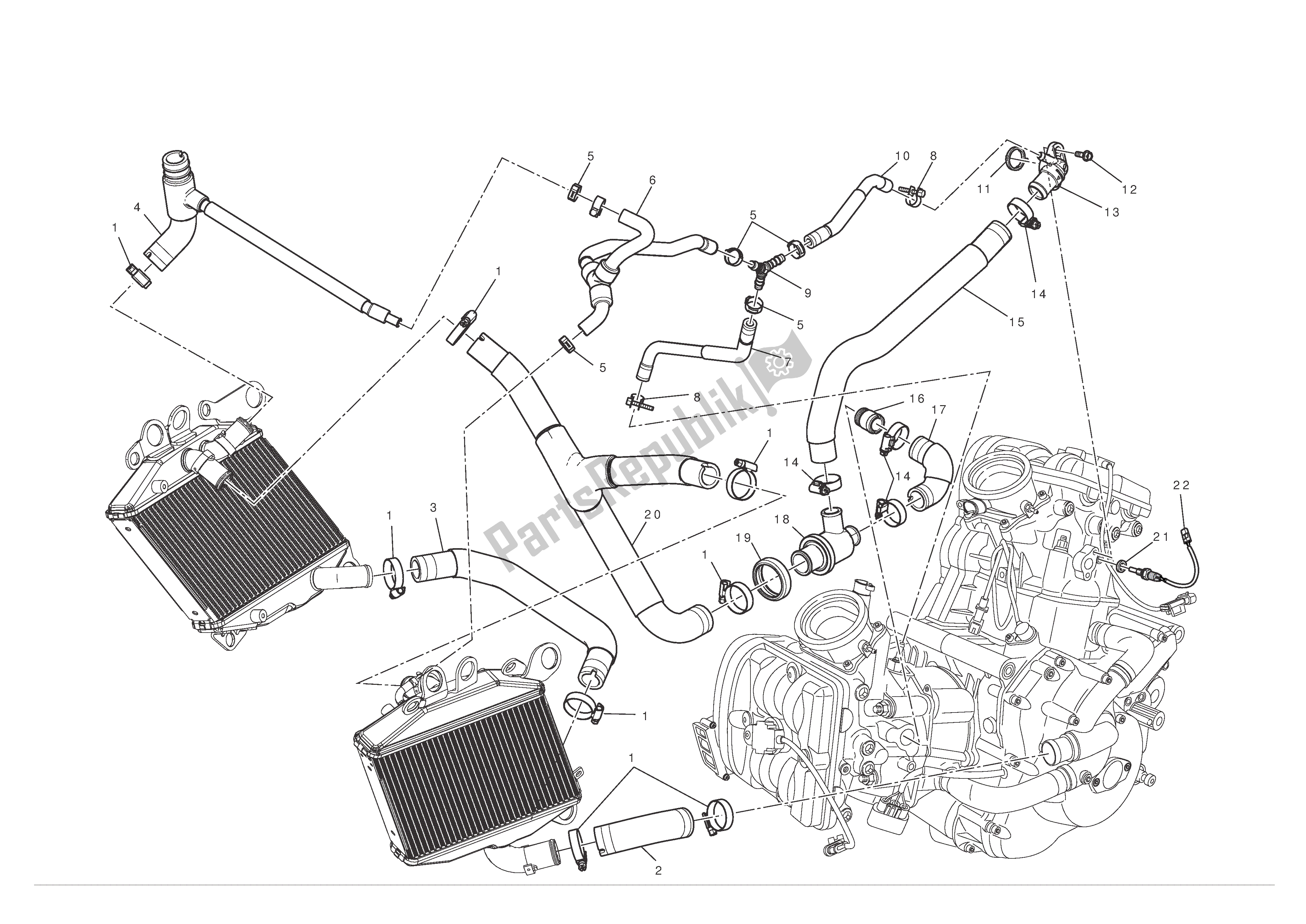 Tutte le parti per il Sistema Di Raffreddamento del Ducati Diavel 1200 2012