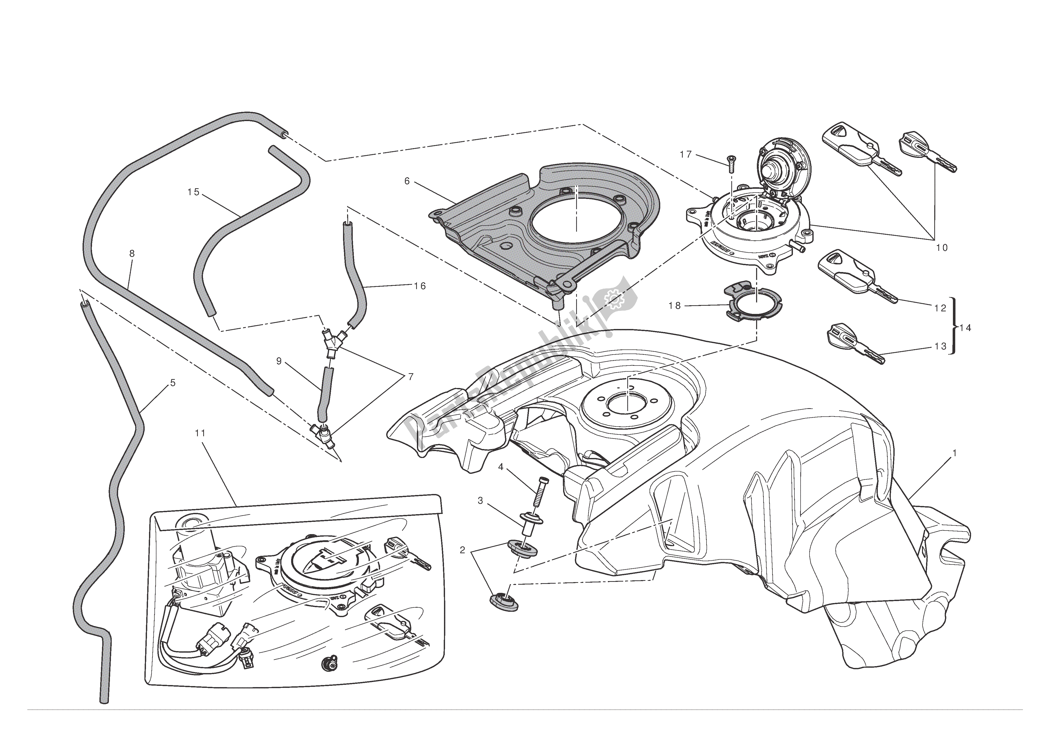 Tutte le parti per il Serbatoio Di Carburante del Ducati Diavel 1200 2012