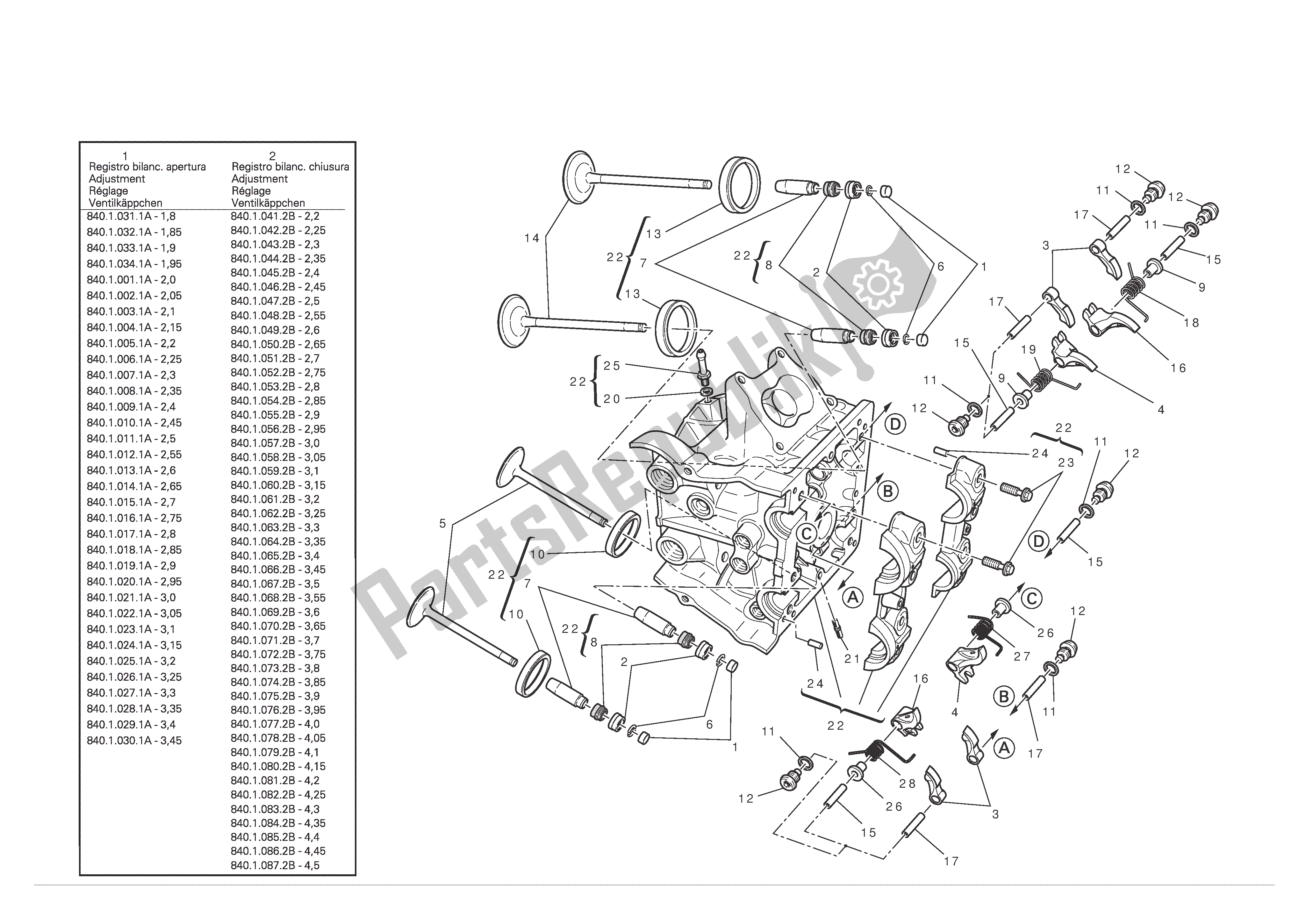 Todas as partes de Cabeça De Cilindro Horizontal do Ducati Diavel 1200 2012