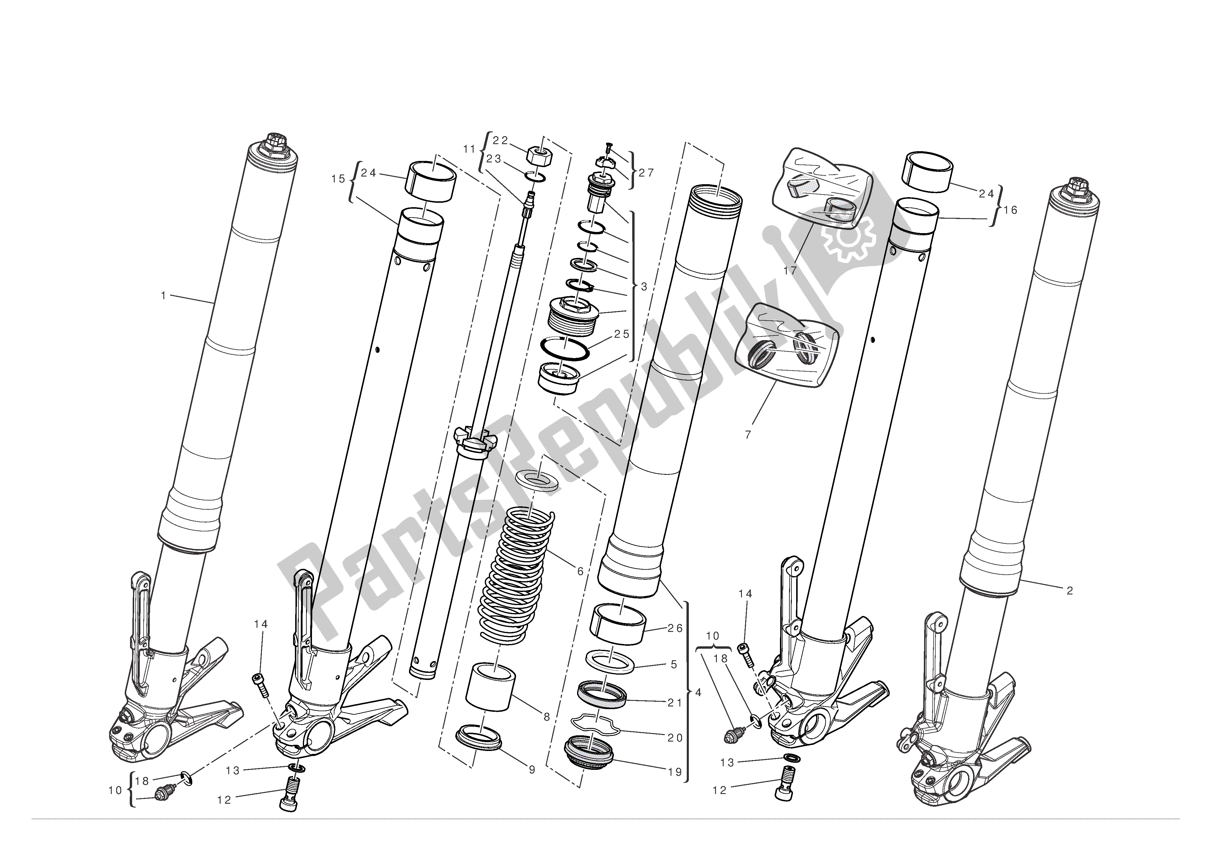 Tutte le parti per il Forcelle Anteriori del Ducati Diavel 1200 2012