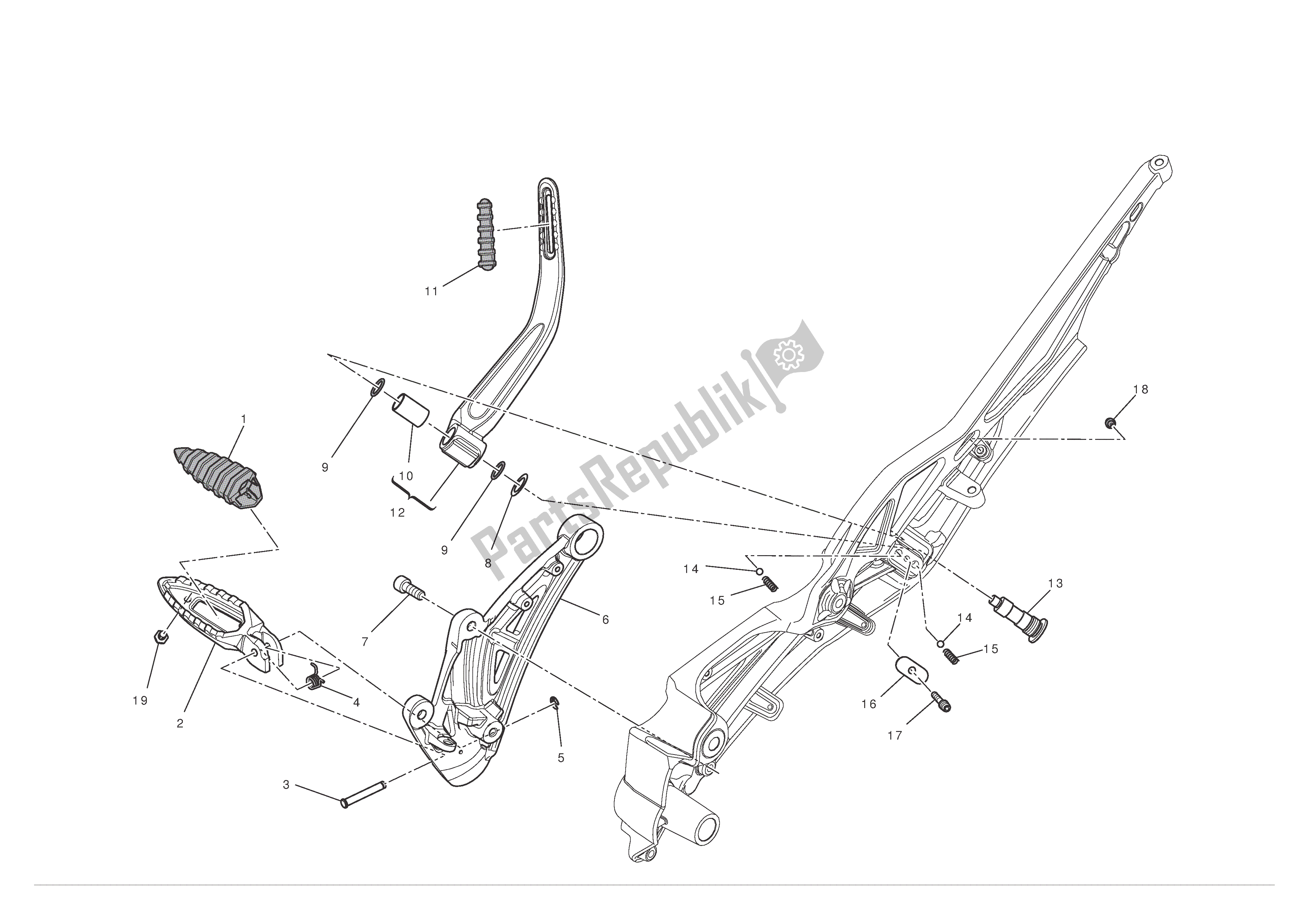 Tutte le parti per il R. H. Poggiapiedi del Ducati Diavel 1200 2012