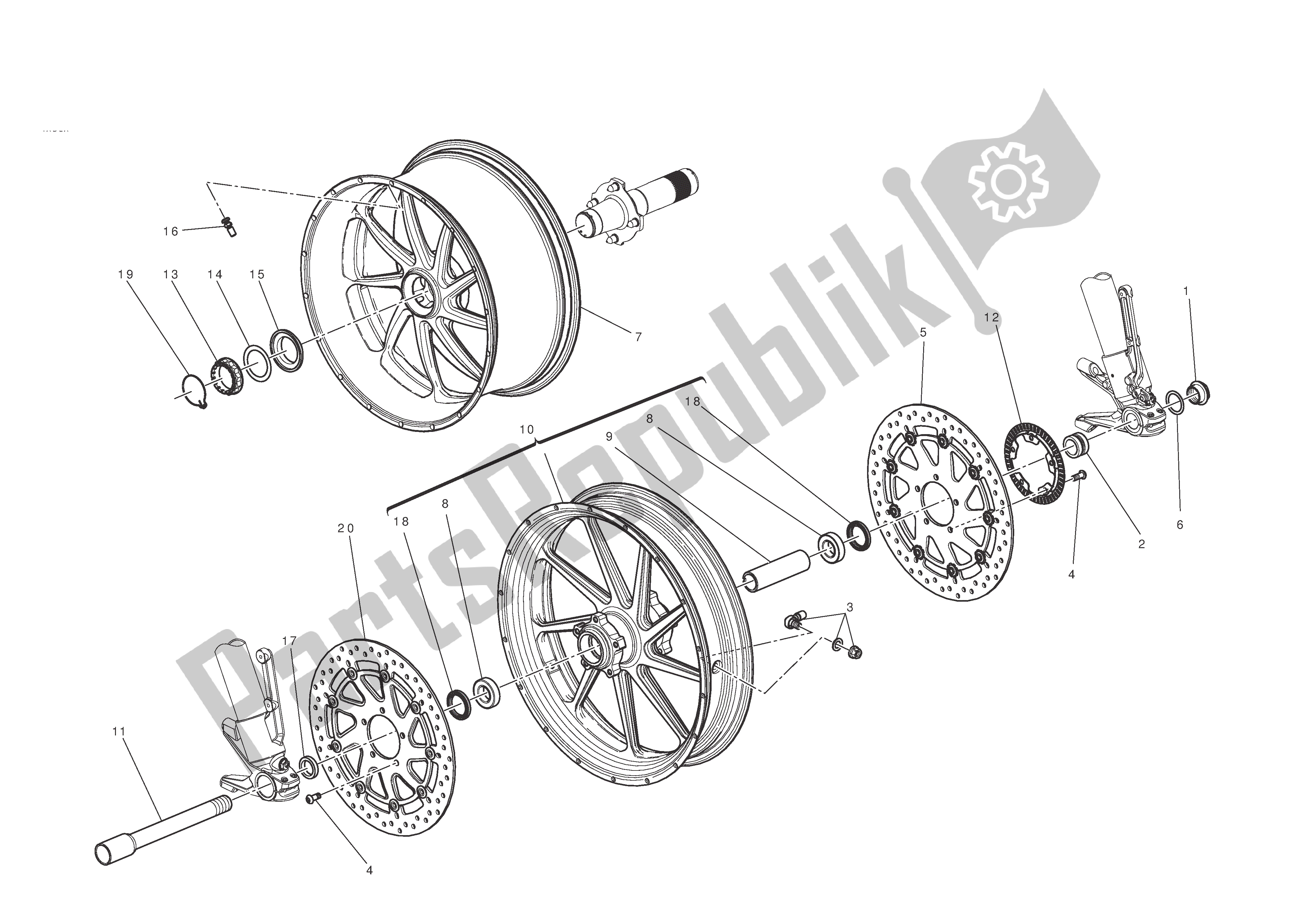 All parts for the Front And Rear Wheels of the Ducati Diavel 1200 2011