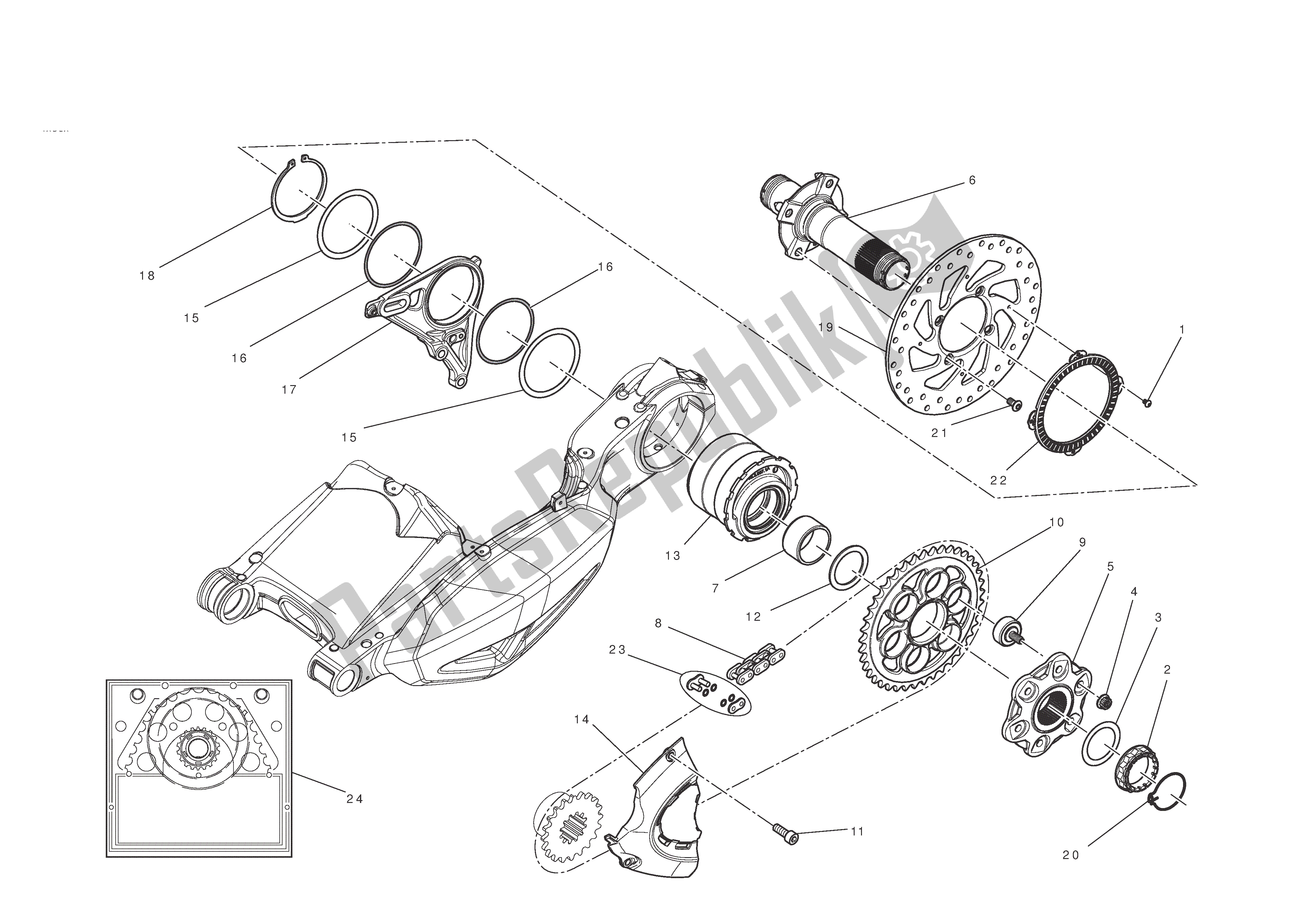 Todas las partes para Eje De La Rueda Trasera de Ducati Diavel 1200 2011