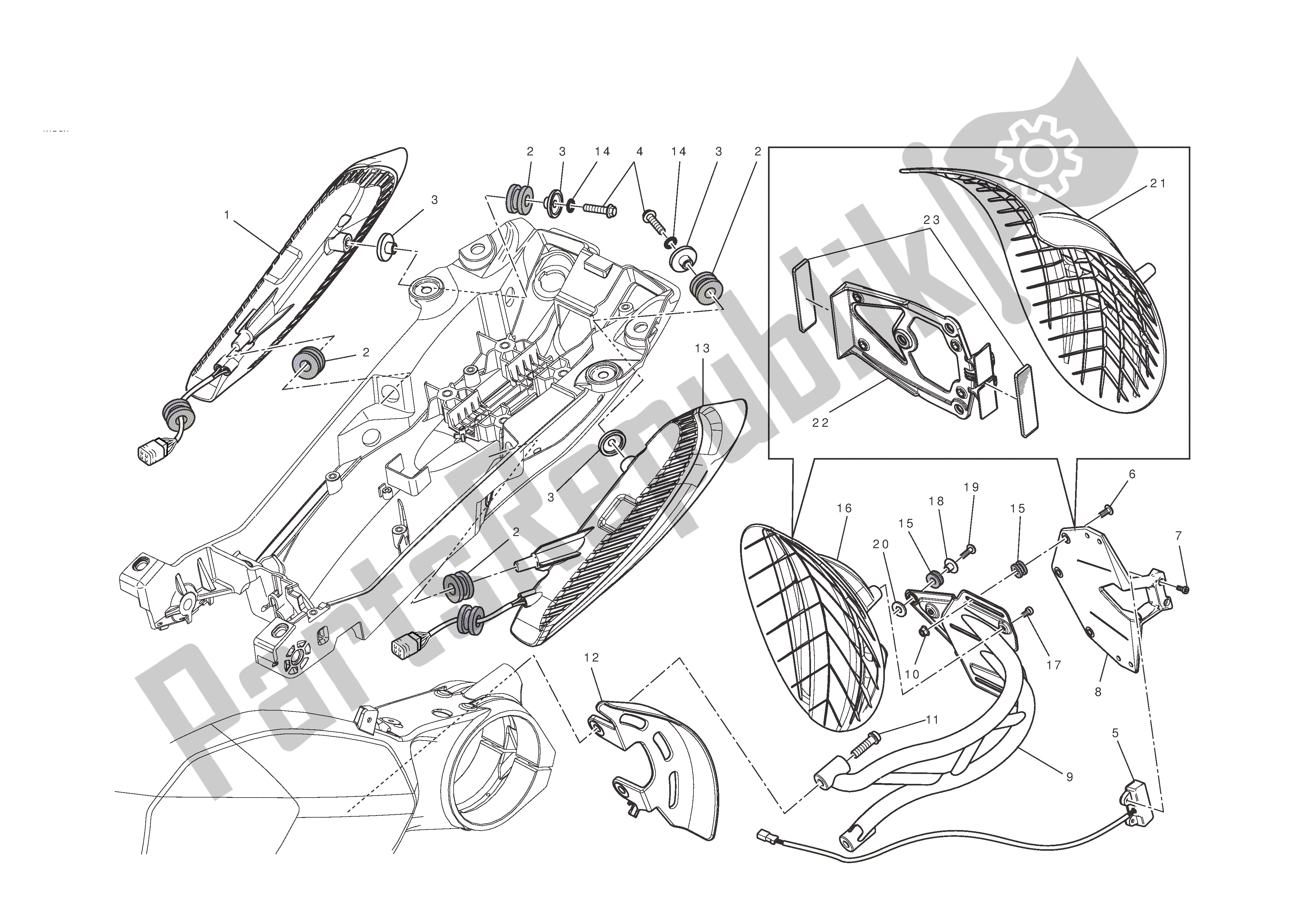 Todas las partes para Soporte De Matrícula - Luz Trasera de Ducati Diavel 1200 2011