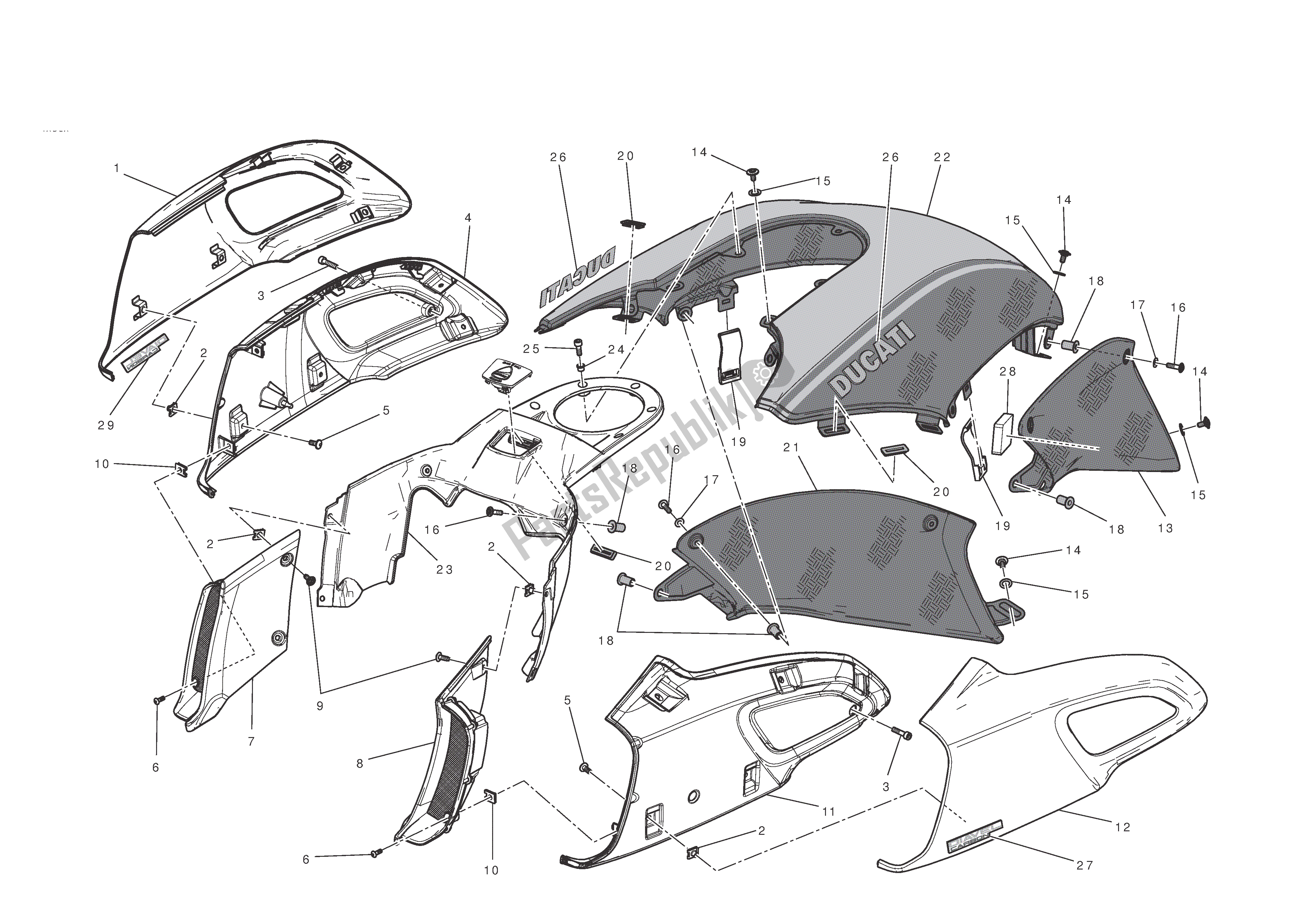 Tutte le parti per il Carenatura del Ducati Diavel 1200 2011