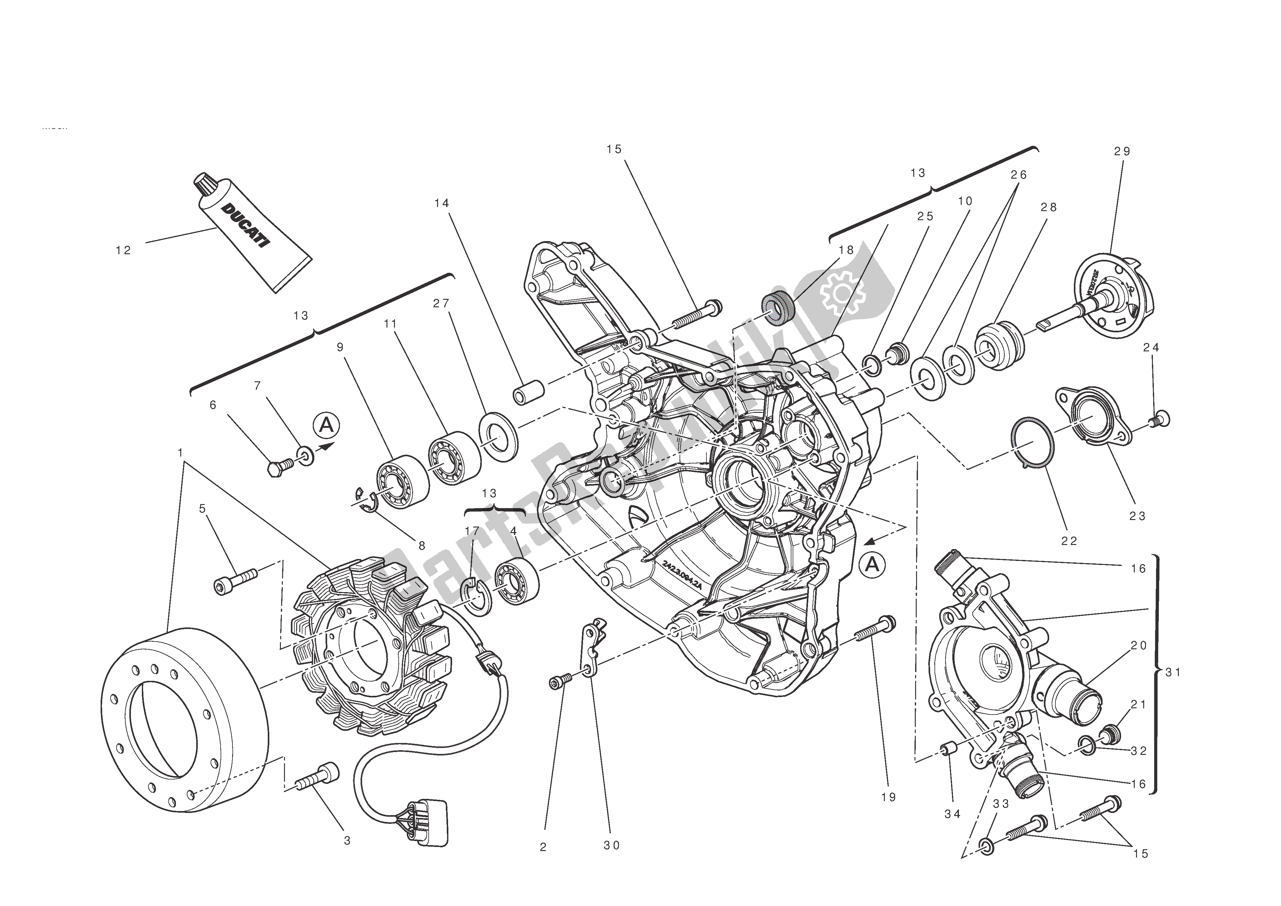 Todas las partes para Tapa Del Cárter Del Lado De La Bomba De Agua de Ducati Diavel 1200 2011