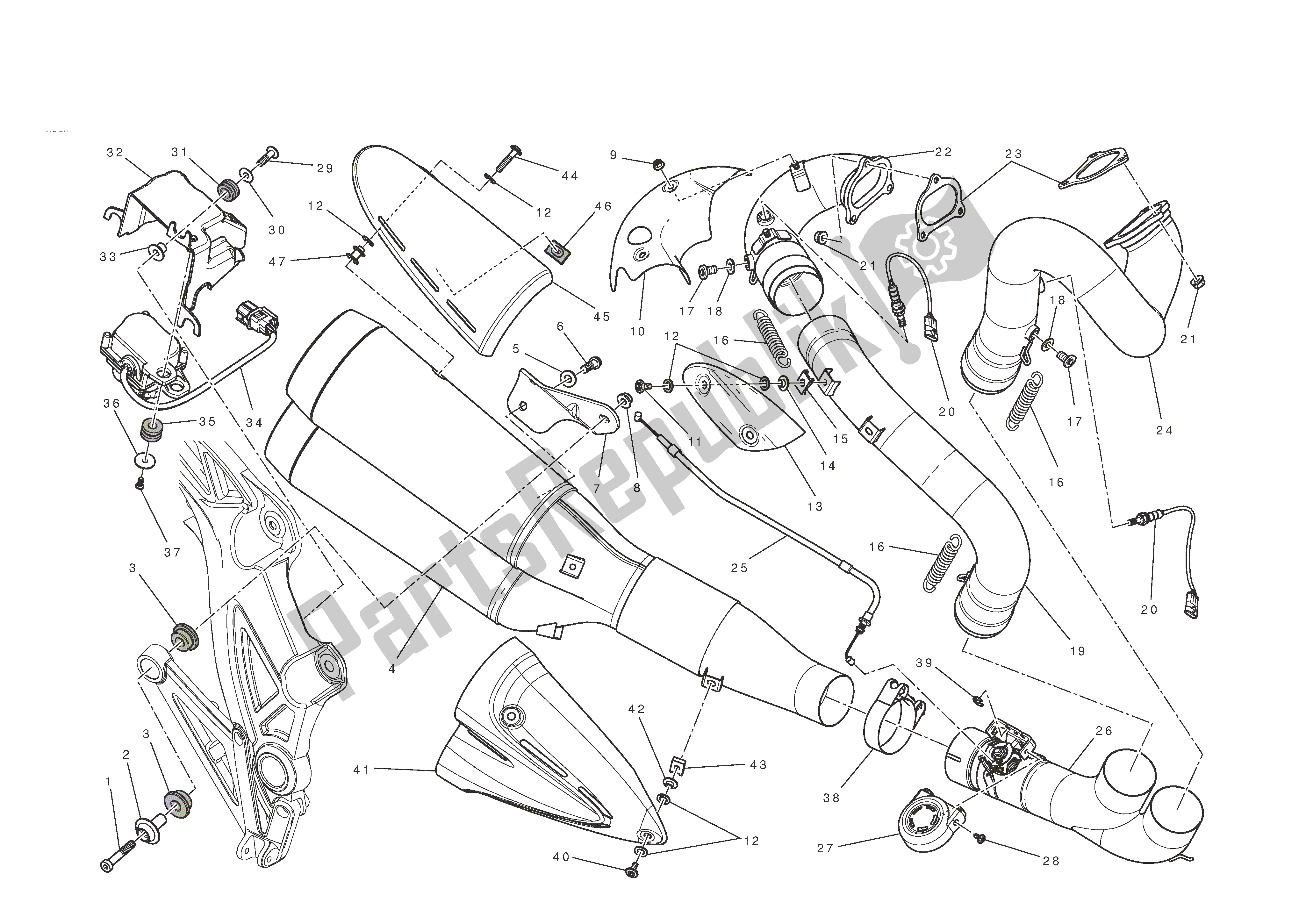 Todas las partes para Sistema De Escape de Ducati Diavel 1200 2011