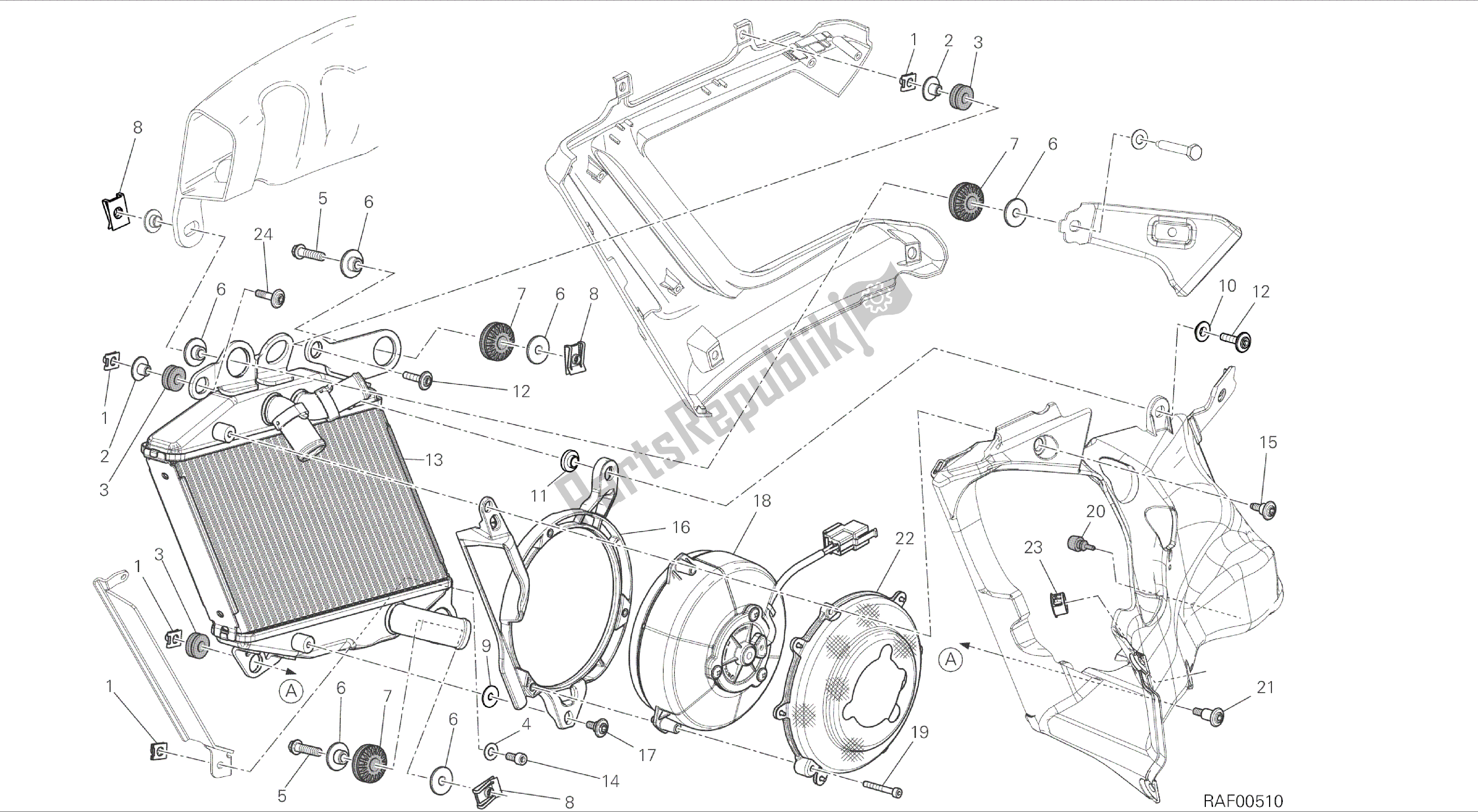 Alle onderdelen voor de Tekening 030 - Radiator, Water, Rh [mod: Dvlc] Groepsframe van de Ducati Diavel Carbon 1200 2016