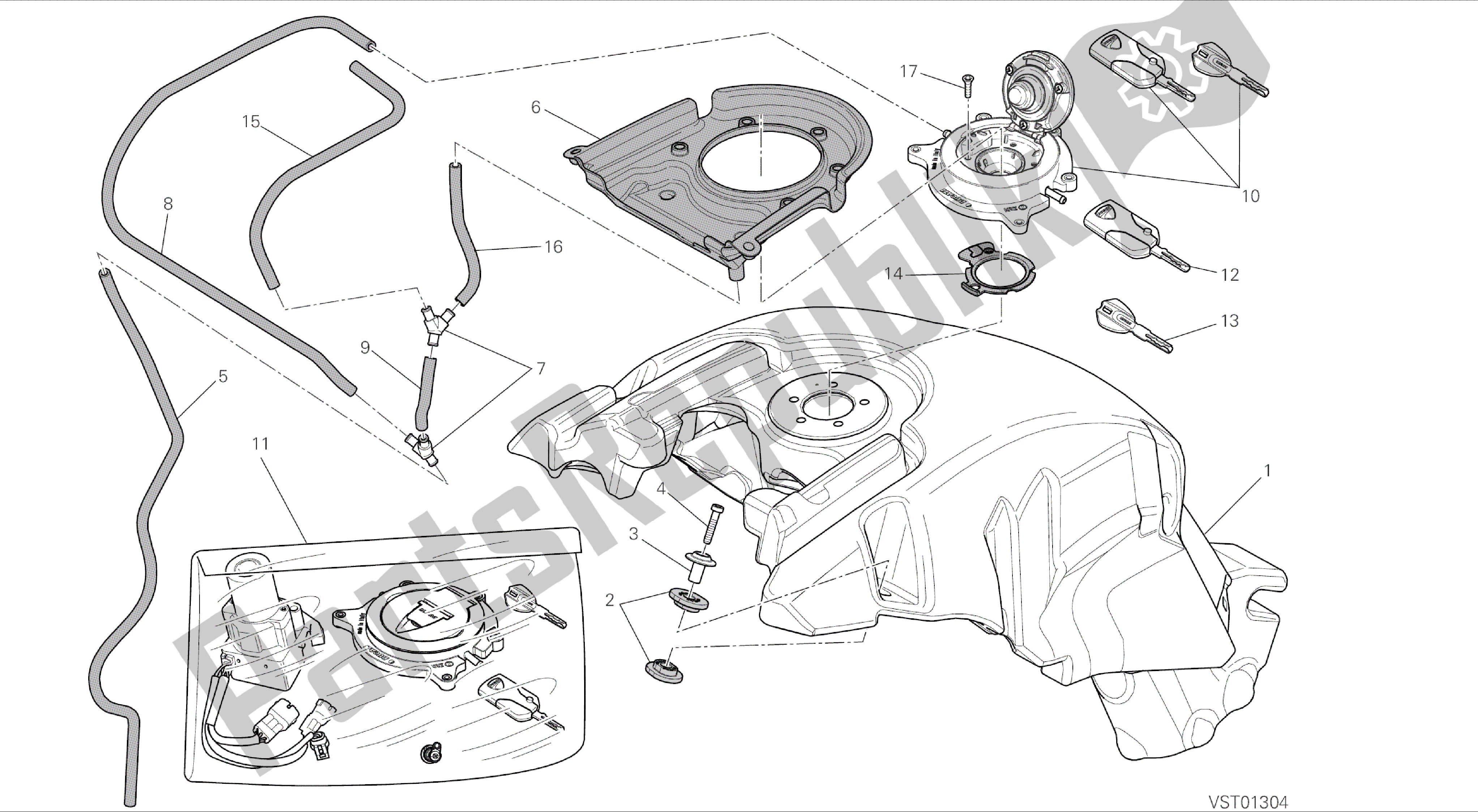 Alle onderdelen voor de Tekening 032 - Brandstoftank [mod: Dvlc; Xst: Aus, Eur, Fra, Jap] Groepsframe van de Ducati Diavel Carbon 1200 2016