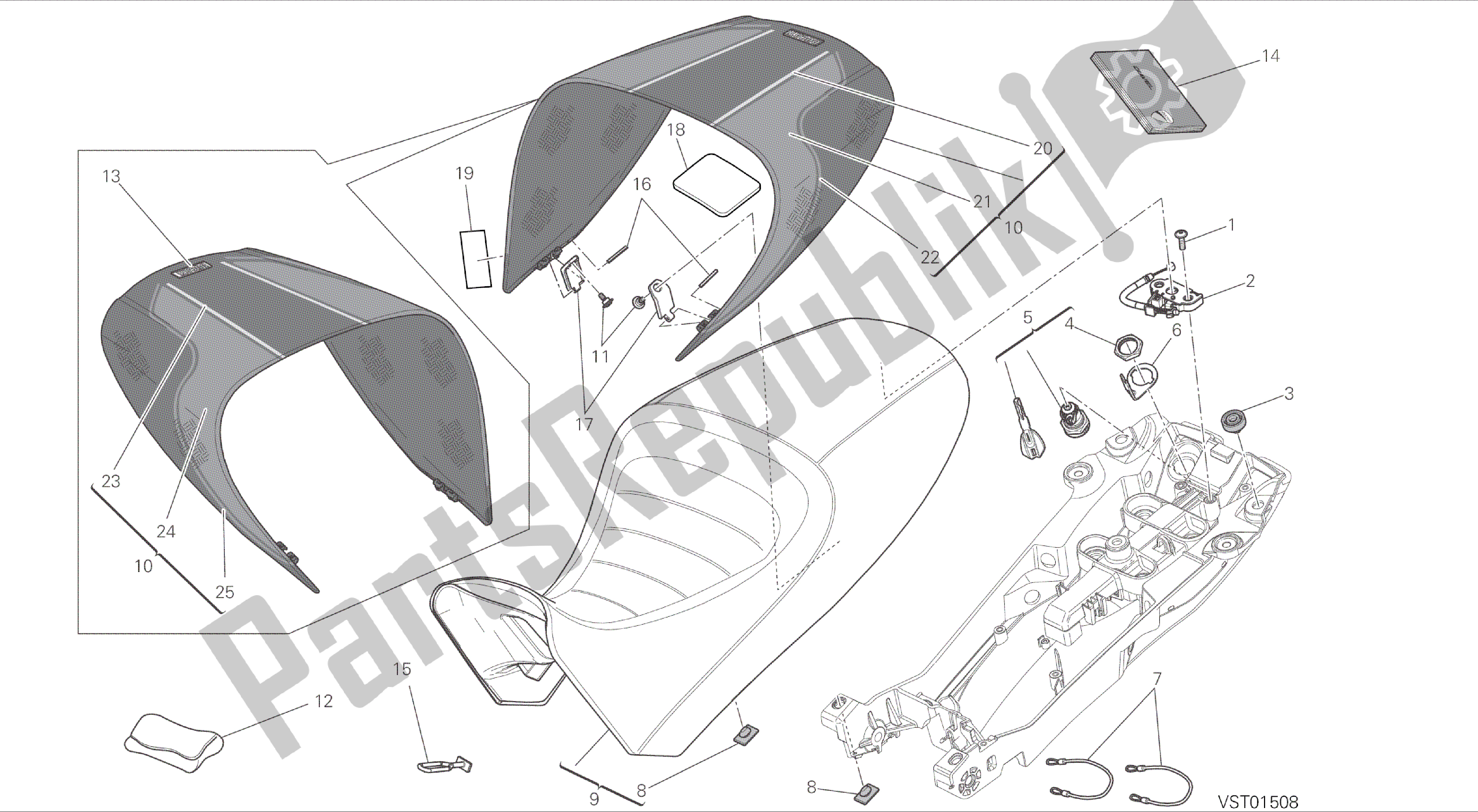 Alle onderdelen voor de Tekening 033 - Stoel [mod: Dvlc] Groepsframe van de Ducati Diavel Carbon 1200 2016